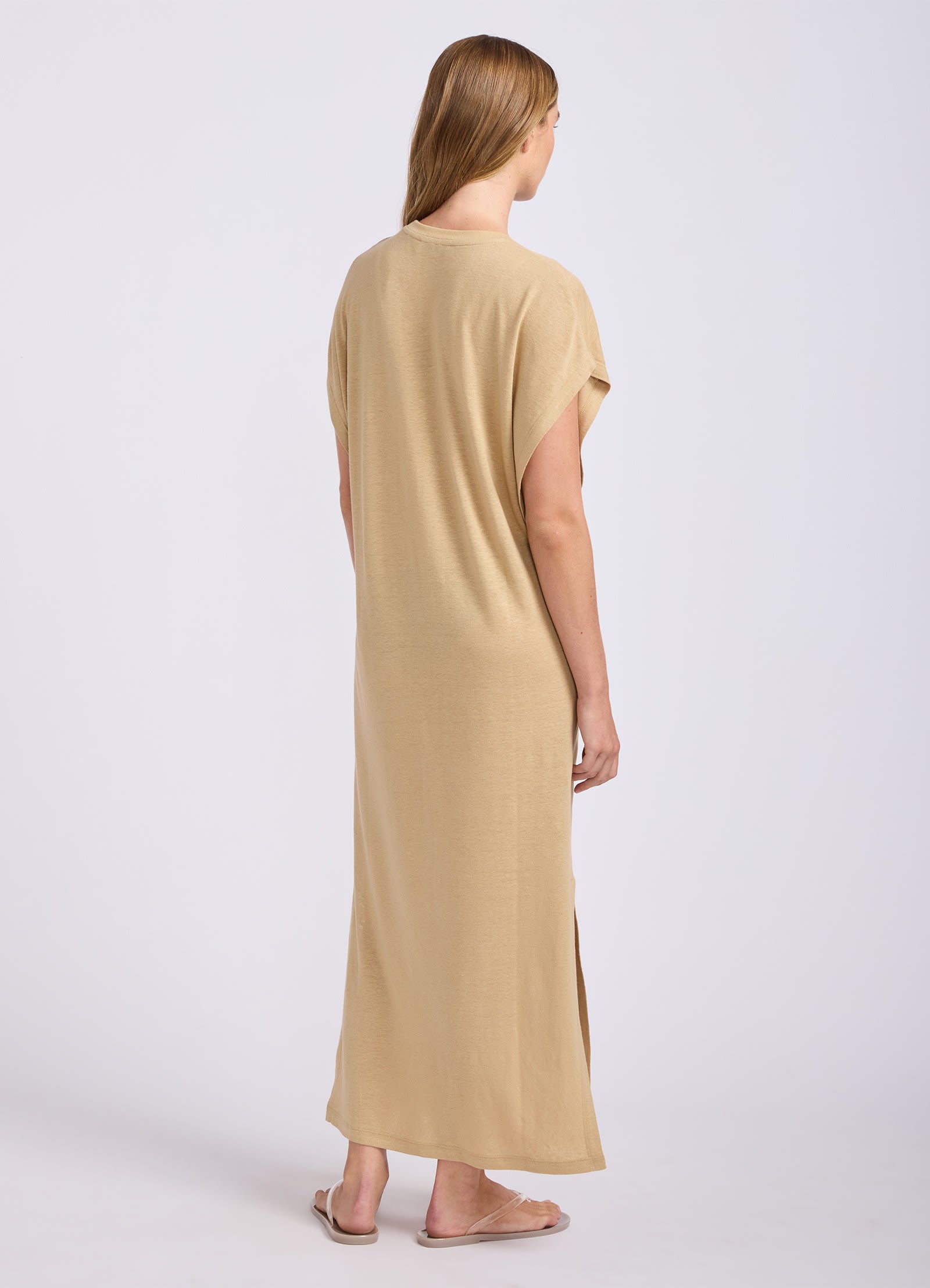 Slub Linen Batwing T-Shirt Dress - Tan view 3