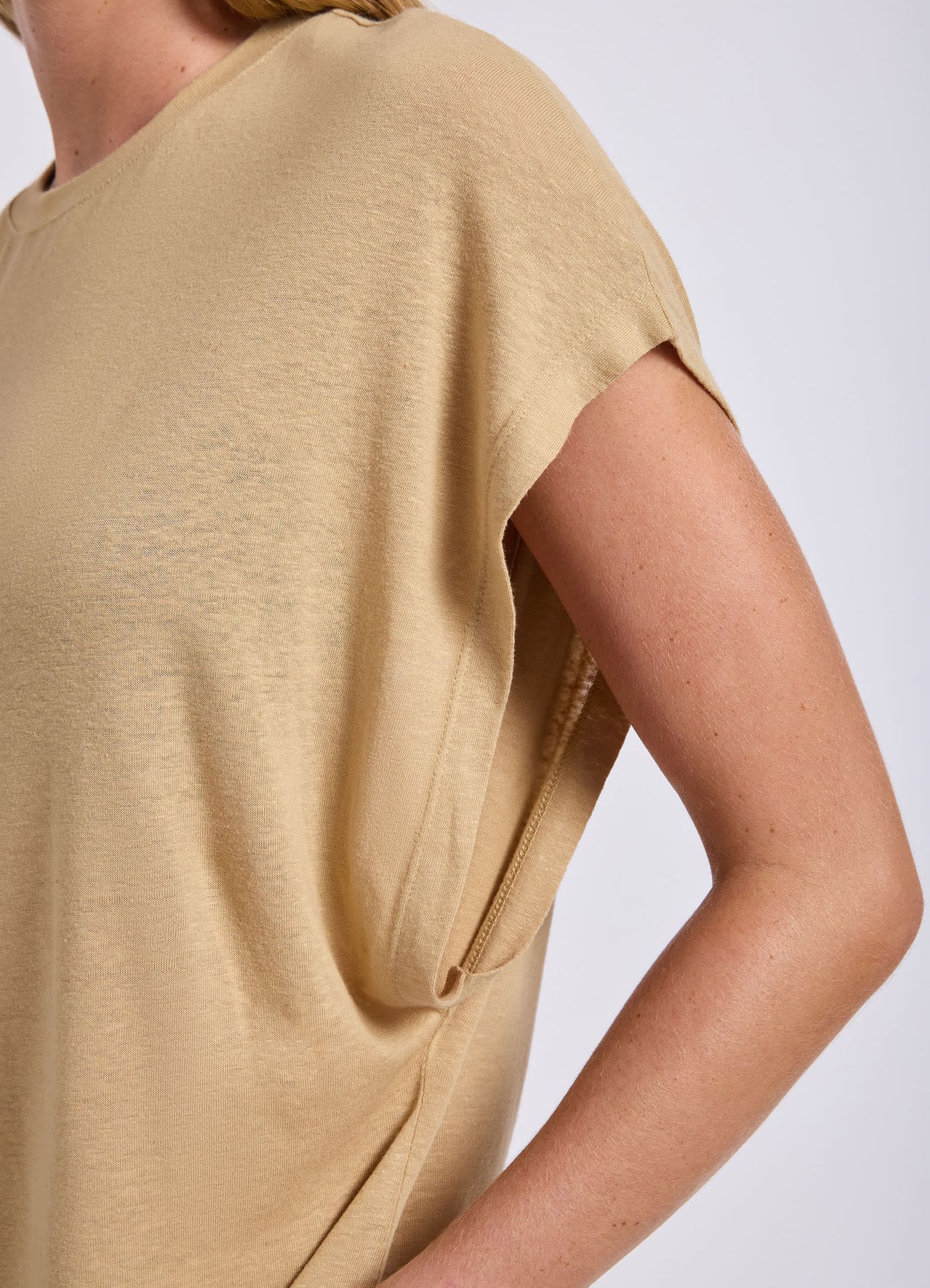 Slub Linen Batwing T-Shirt Dress - Tan view 4