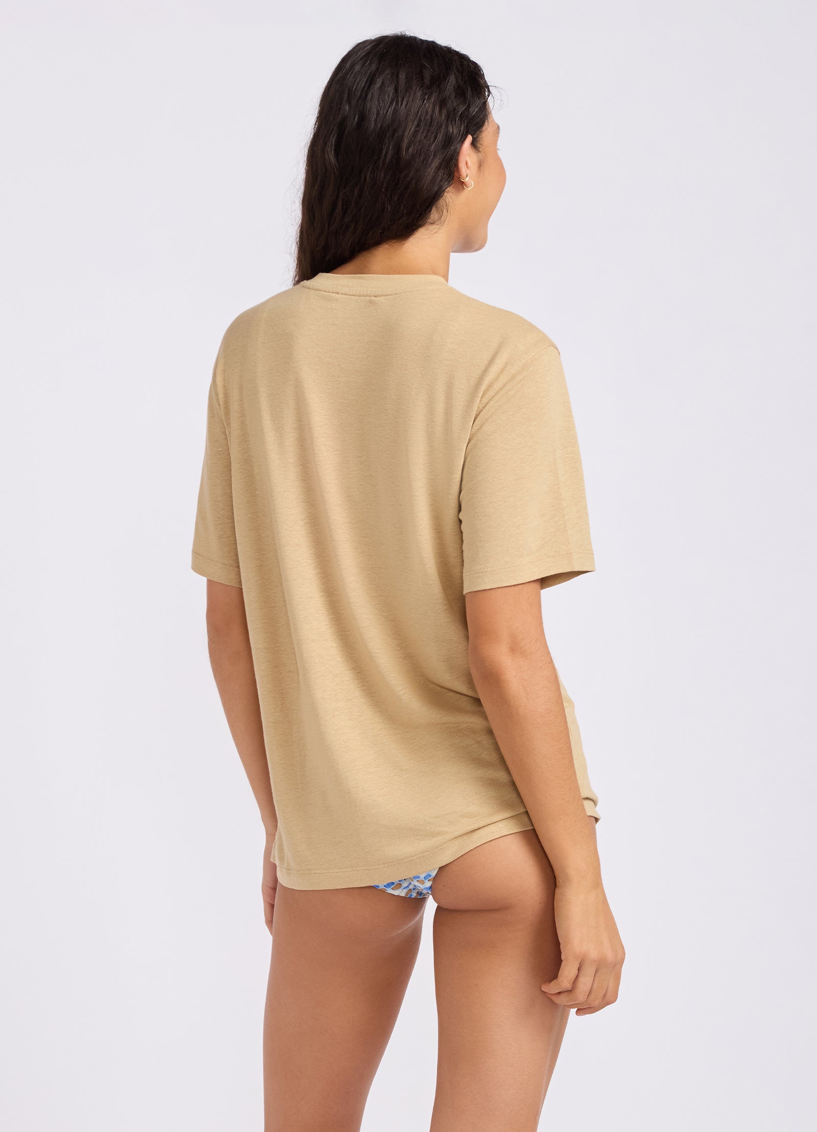 Slub Linen Boyfriend T-Shirt - Tan view 4