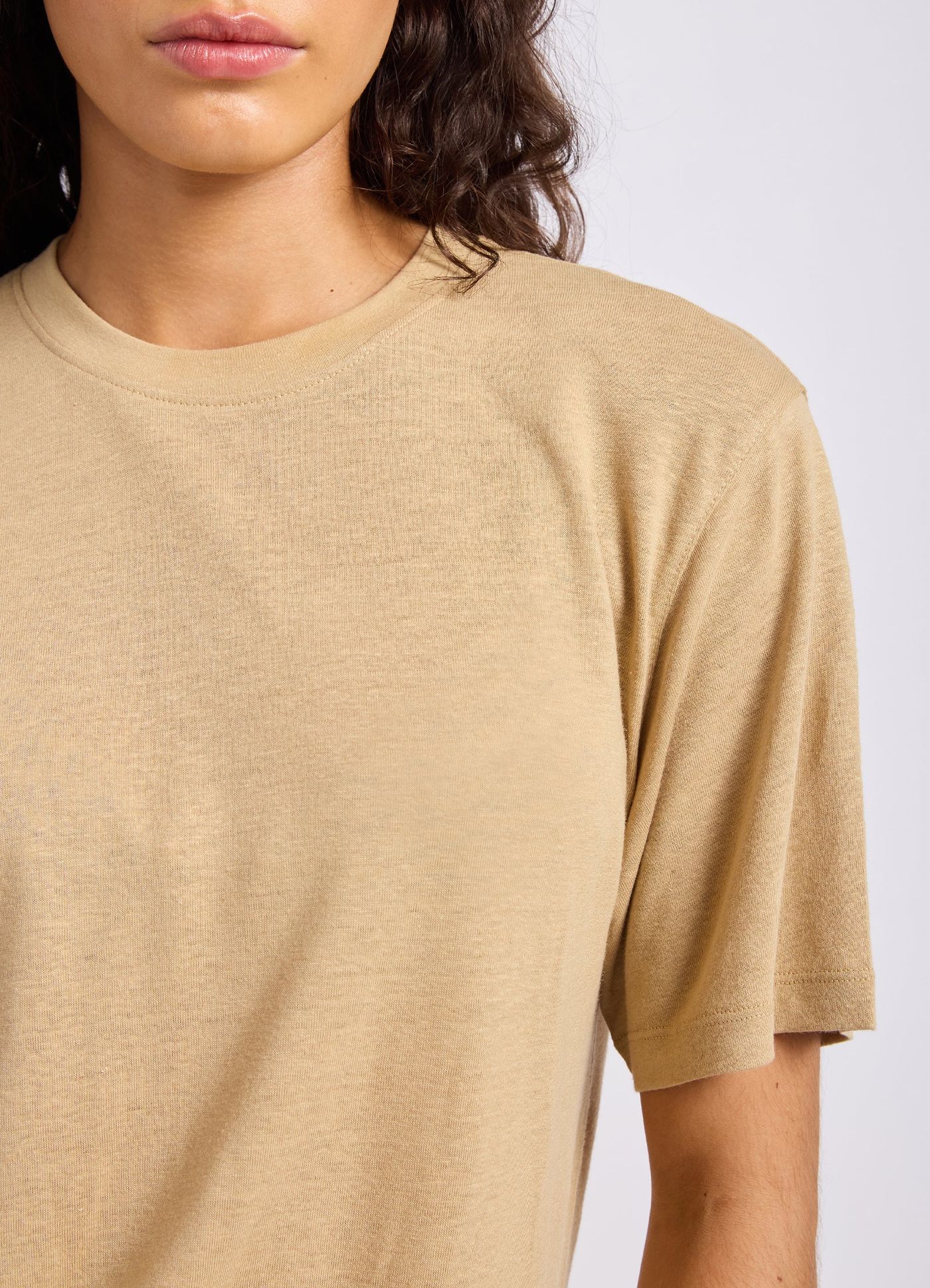 Slub Linen Boyfriend T-Shirt - Tan view 5