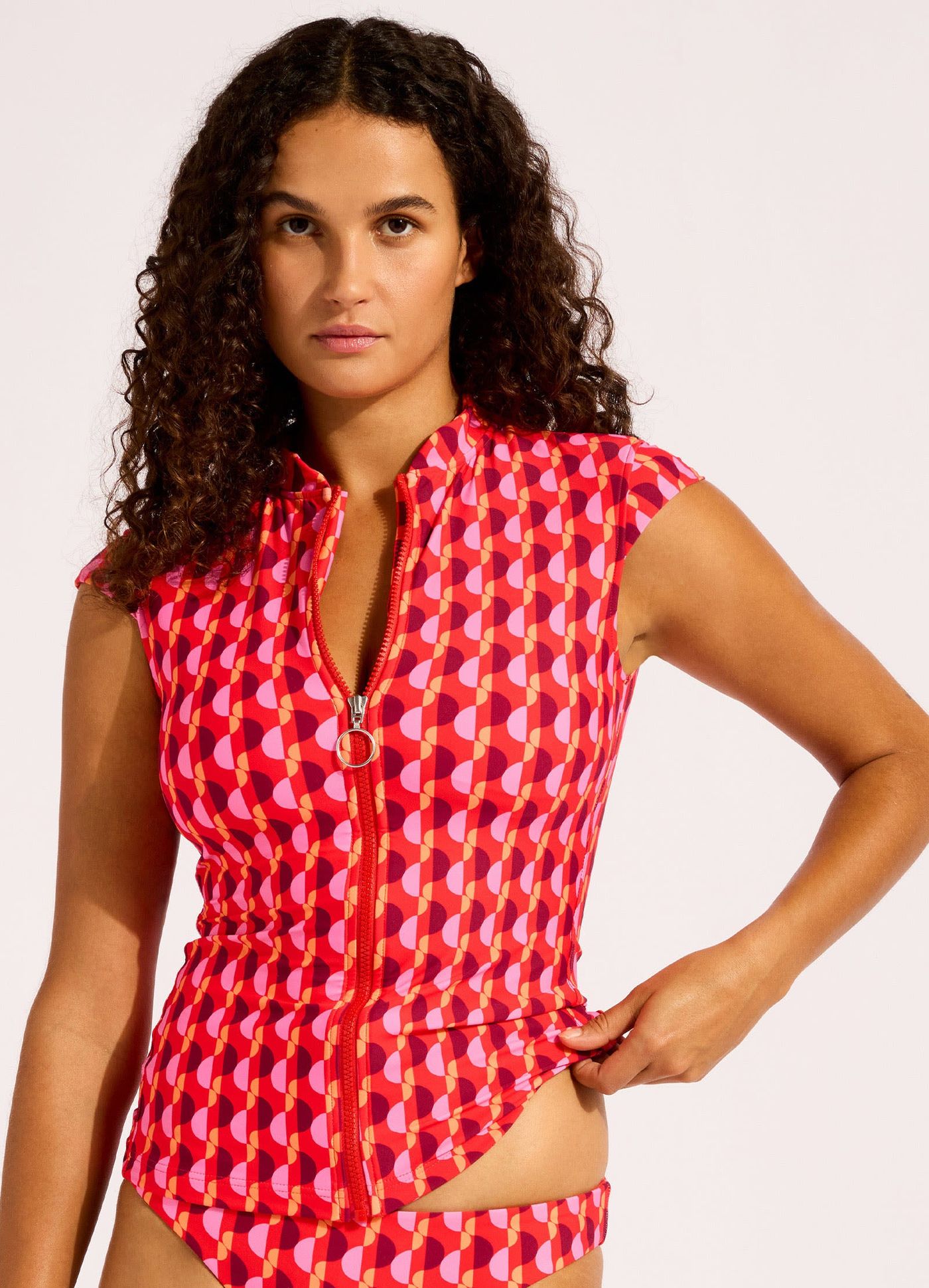 Sorrento Cap Sleeve Sunvest Bikini Top - Flame view 2