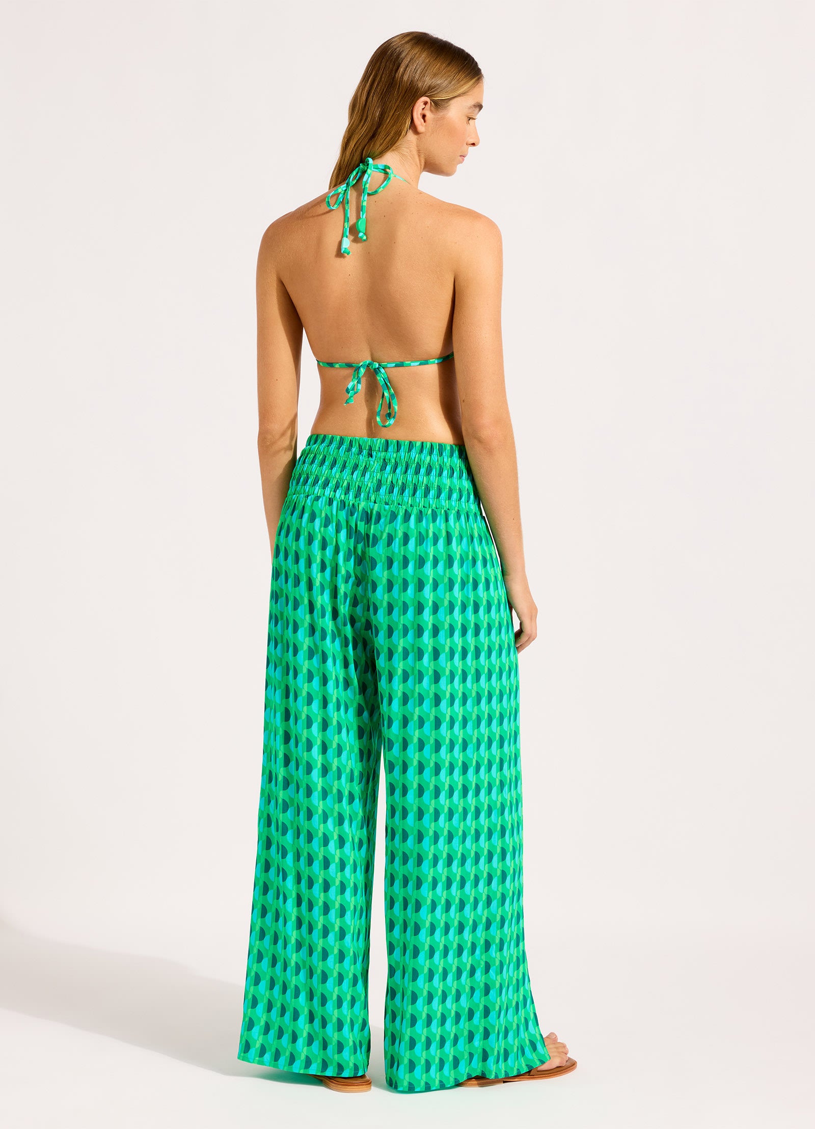 Sorrento Shirred Waist Wrap Pant - Vivid Green view 3