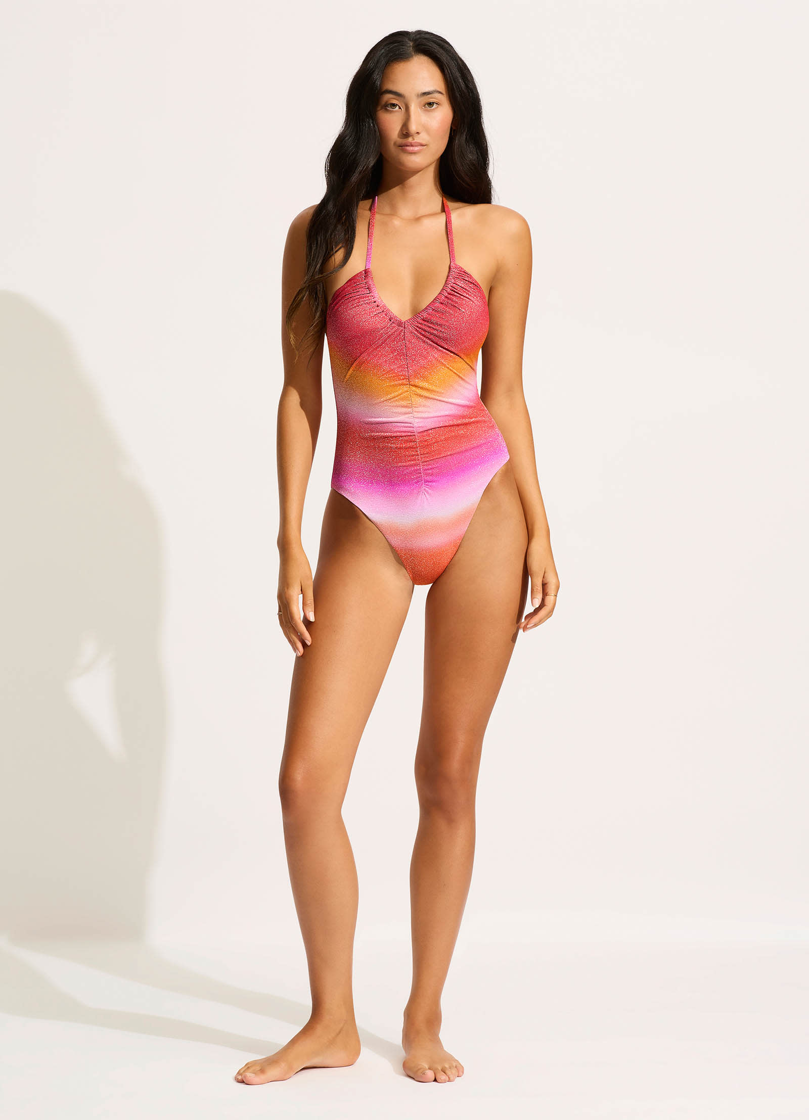 Spectrum Drawstring V Neck One Piece - Hot Pink - Hot Pink view 5