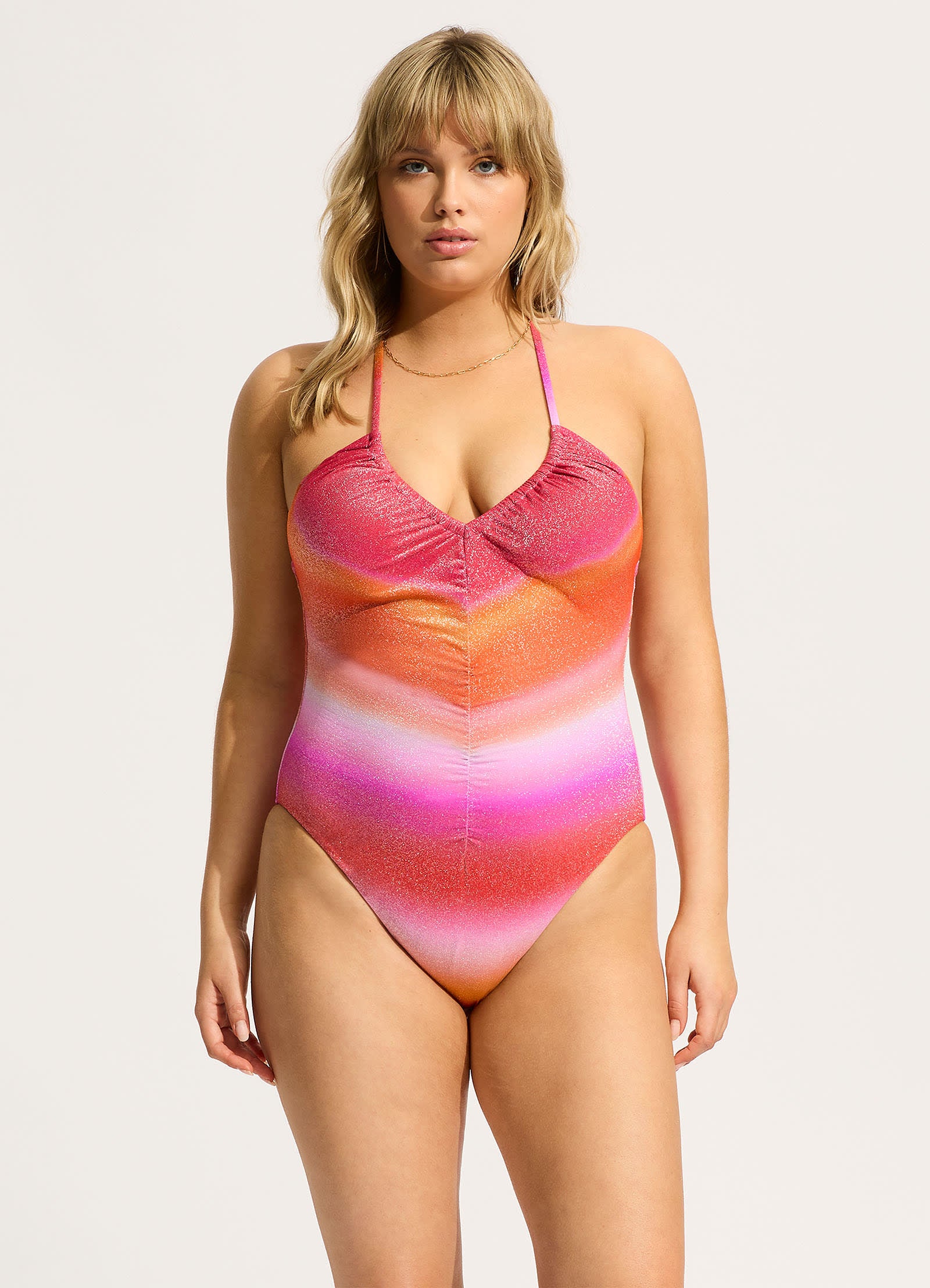 Spectrum Drawstring V Neck One Piece - Hot Pink - Hot Pink view 6