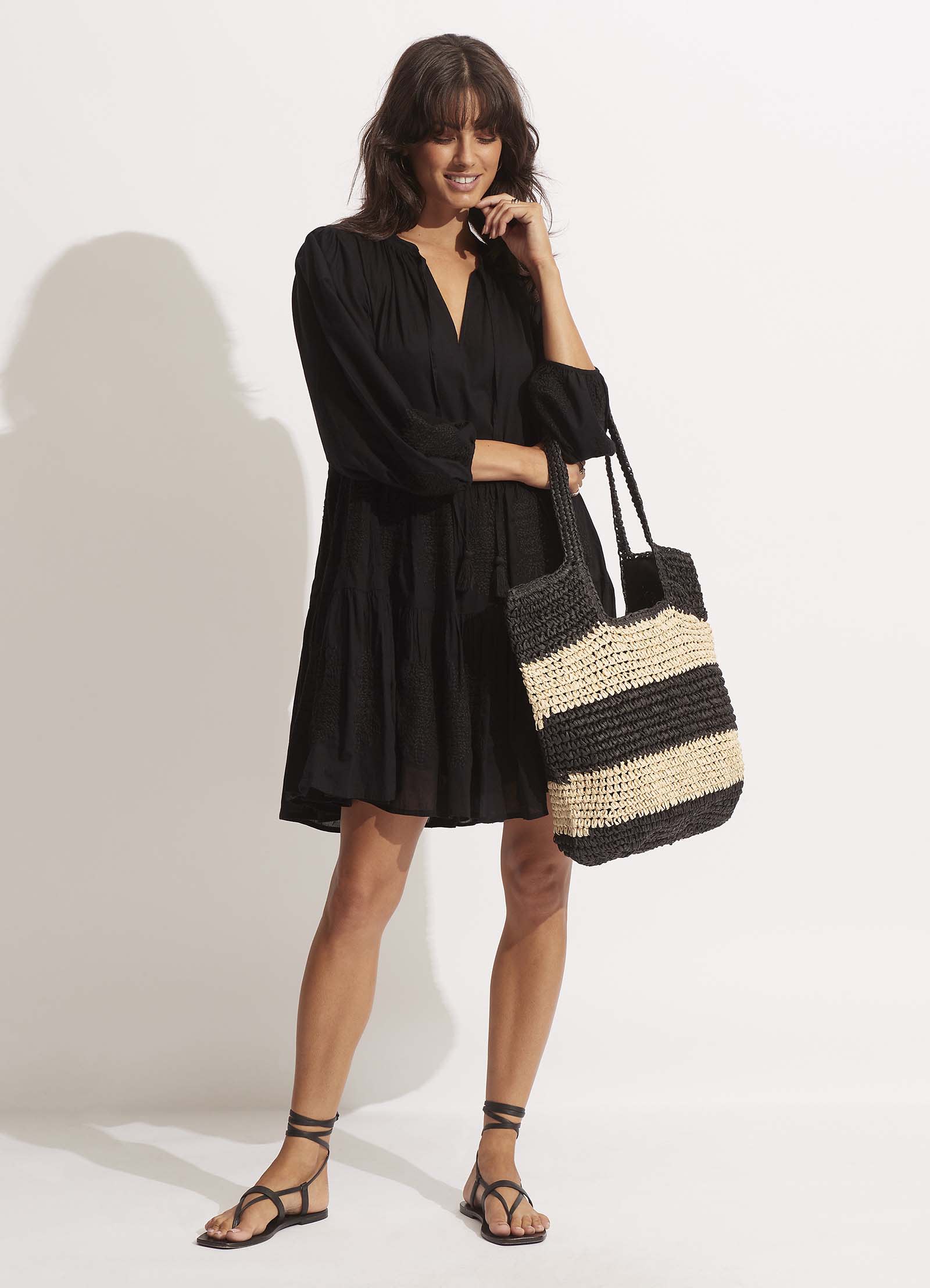 Splice Woven Tote - Black/Natural - Black/Natural
