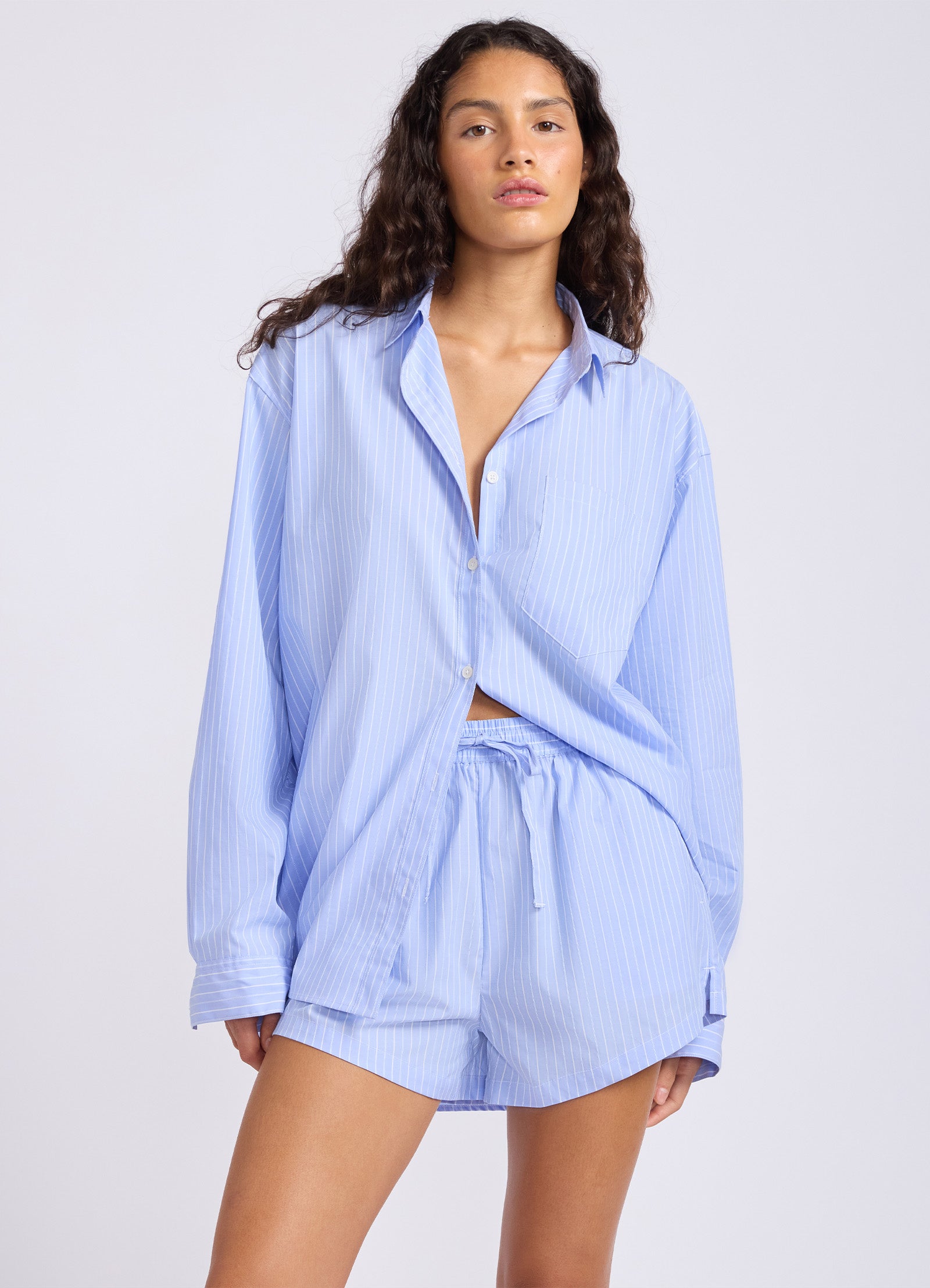 Stripe Drawstring Shorts - Blue view 2