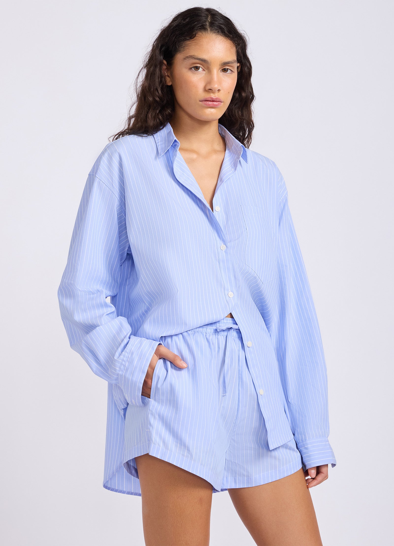 Stripe Drawstring Shorts - Blue view 3