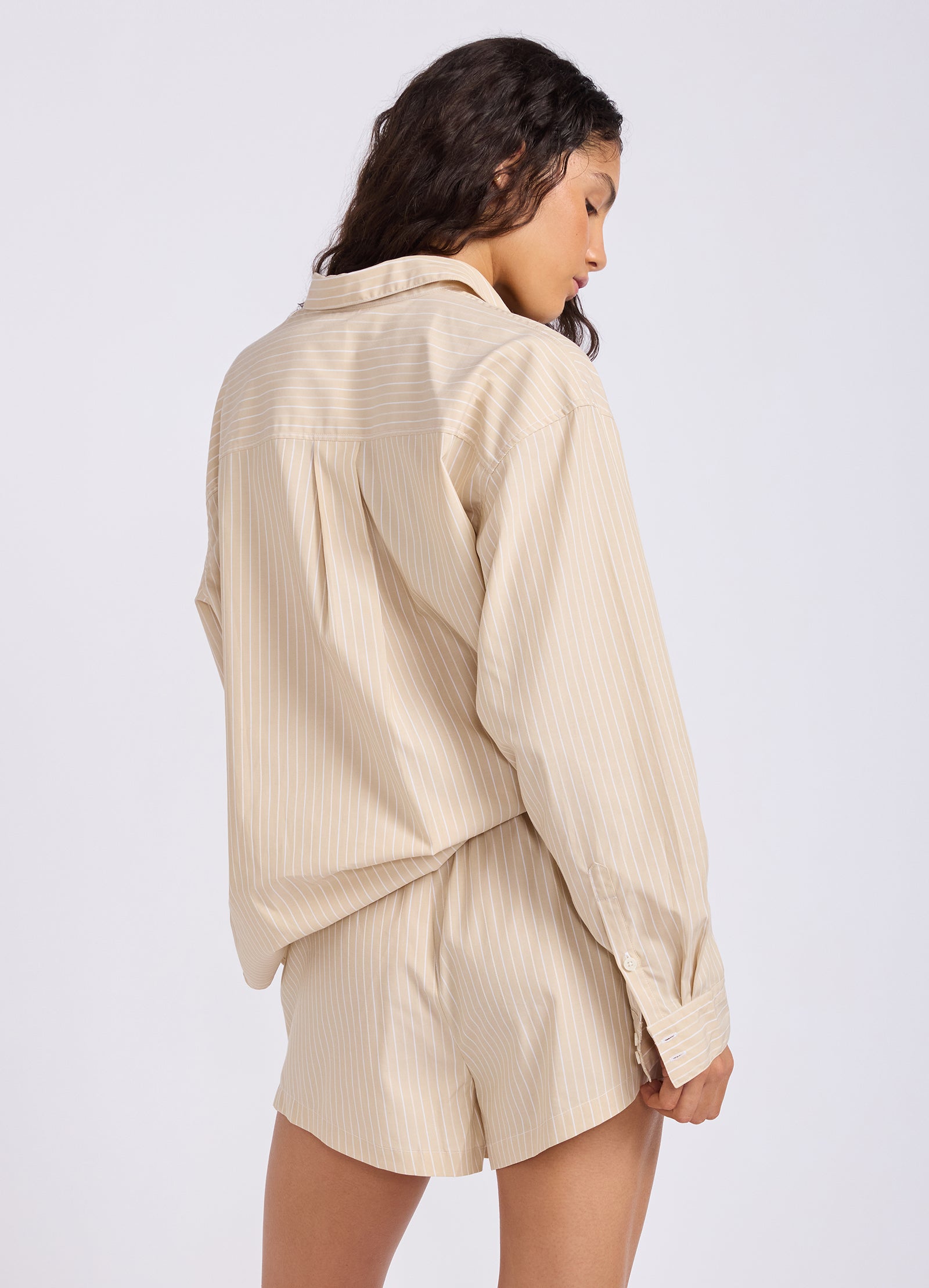 Stripe Drawstring Shorts - Tan view 4