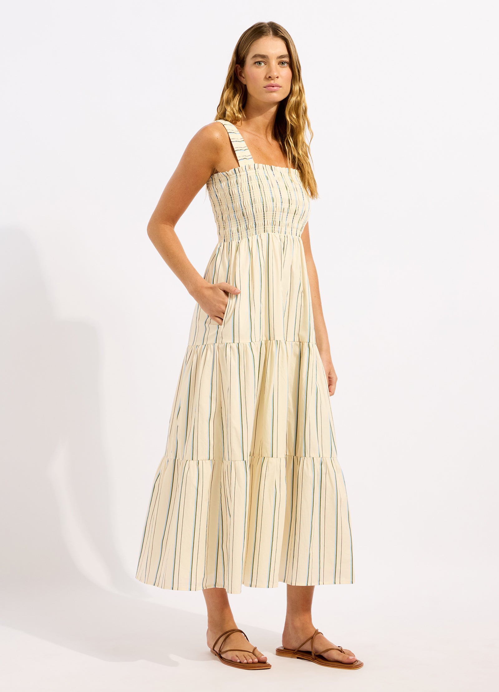 Stripe Faithfull Midi Dress - Ecru view 2