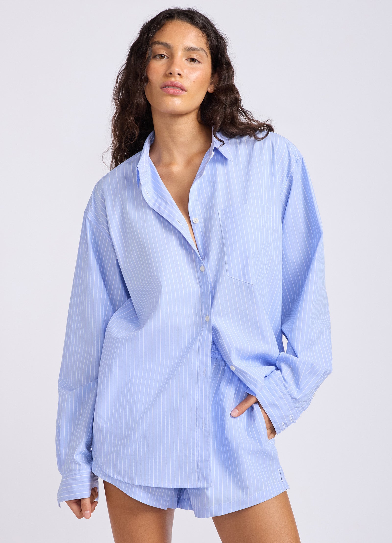 Stripe Oversized Shirt - Blue view 2