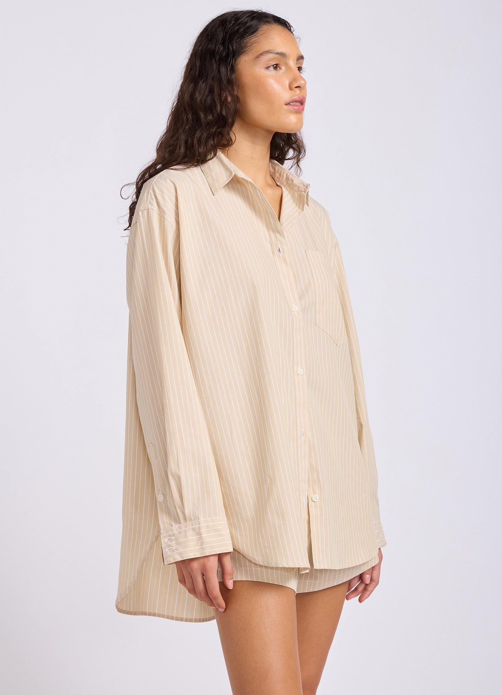 Stripe Oversized Shirt - Tan view 3