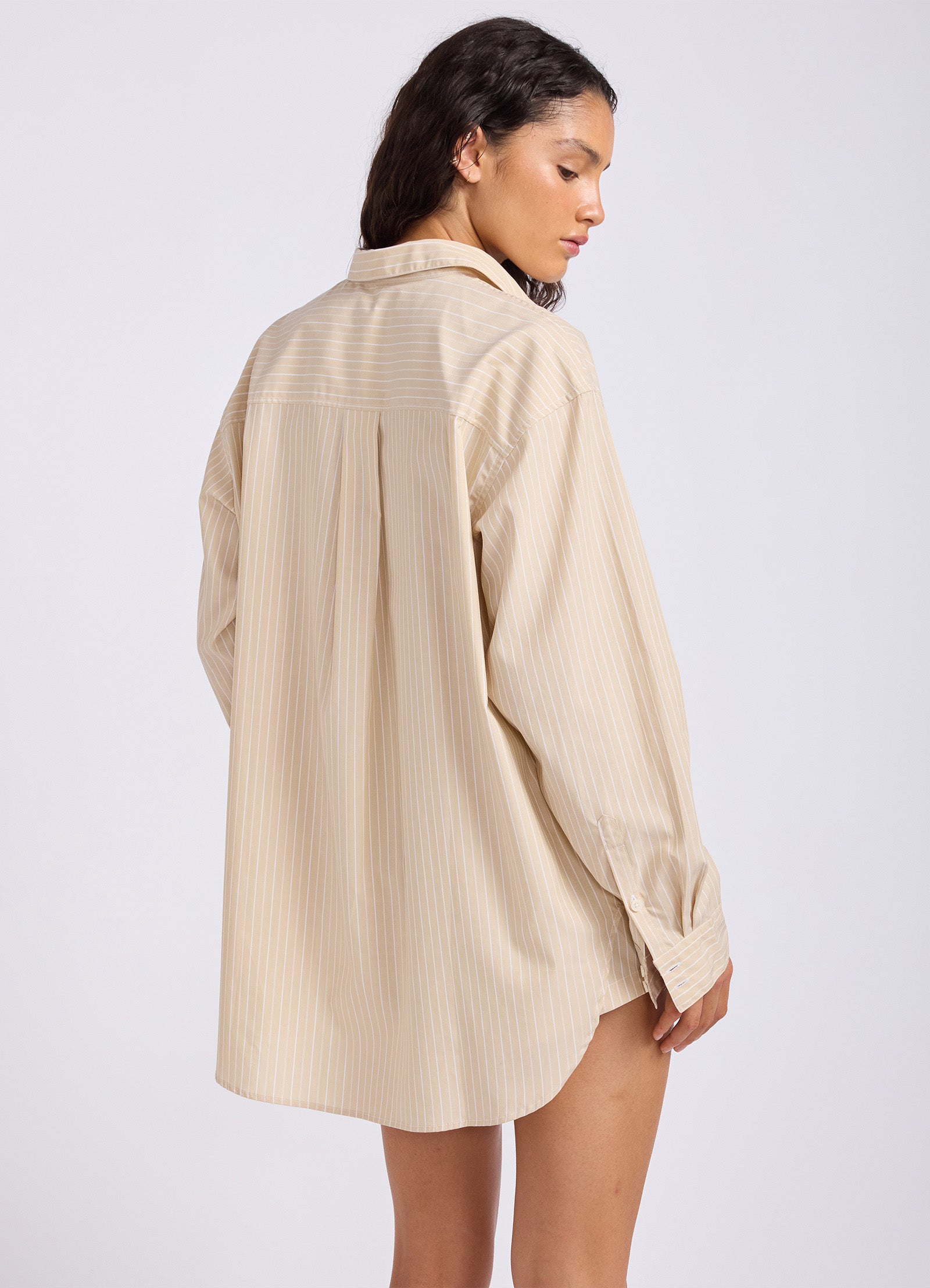 Stripe Oversized Shirt - Tan view 4