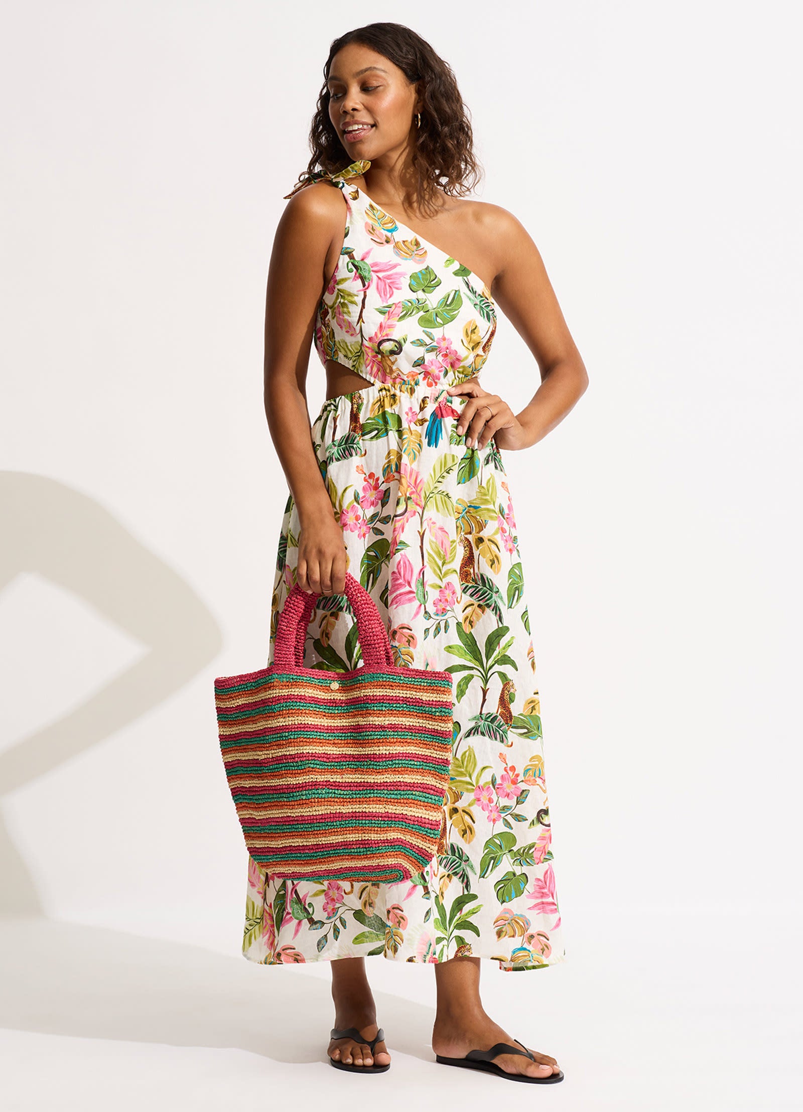 Stripe Woven Tote Bag - Multi - Multi