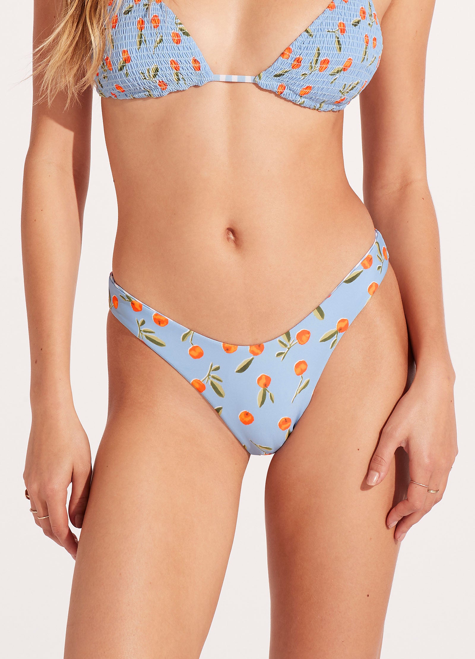 Summer Crush Reversible High Cut Rio Bikini Bottom - Powder Blue - Powder Blue view 3