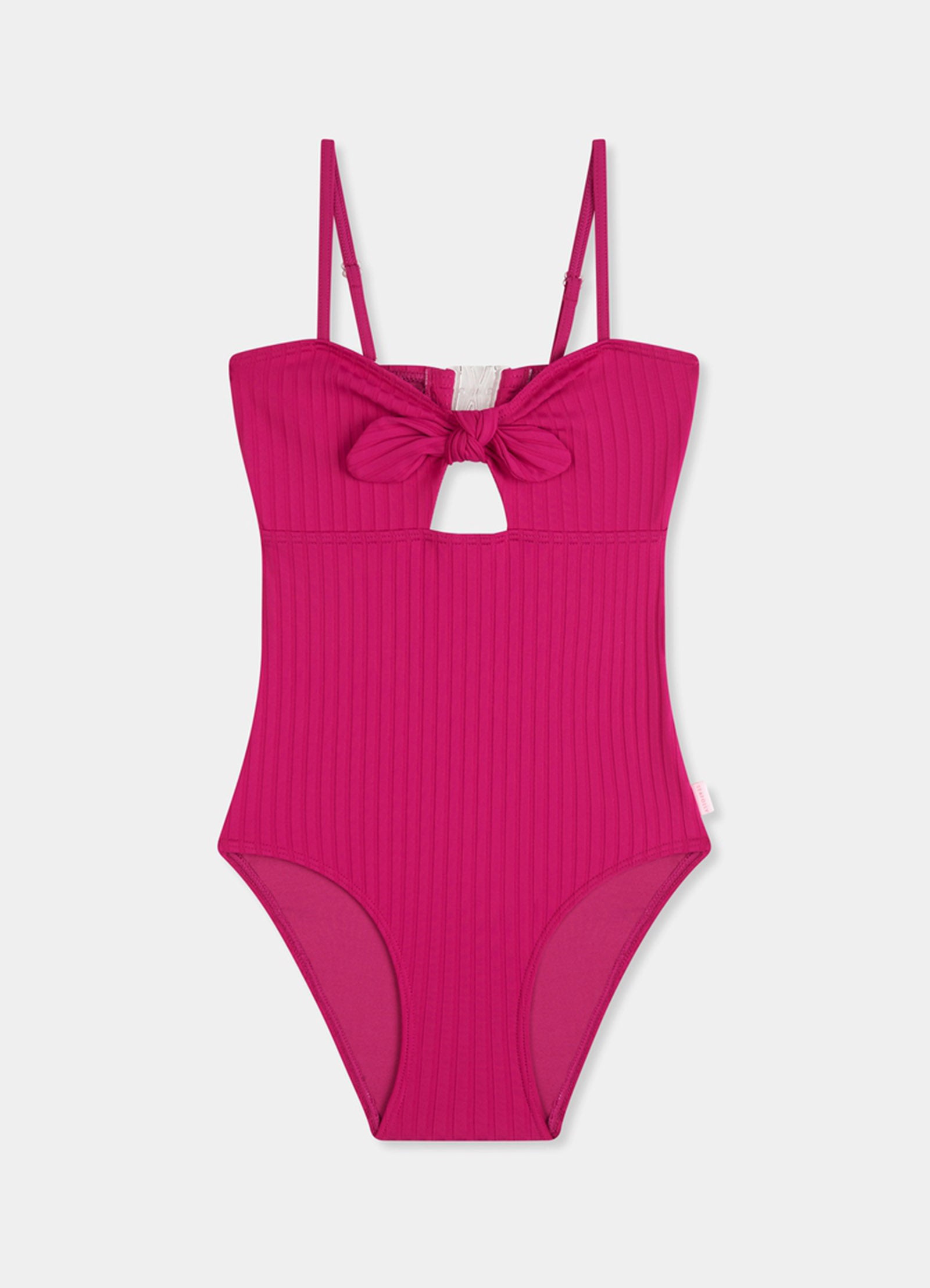 Summer Essential Girls Tie Front One Piece - Deep Pink - Deep Pink