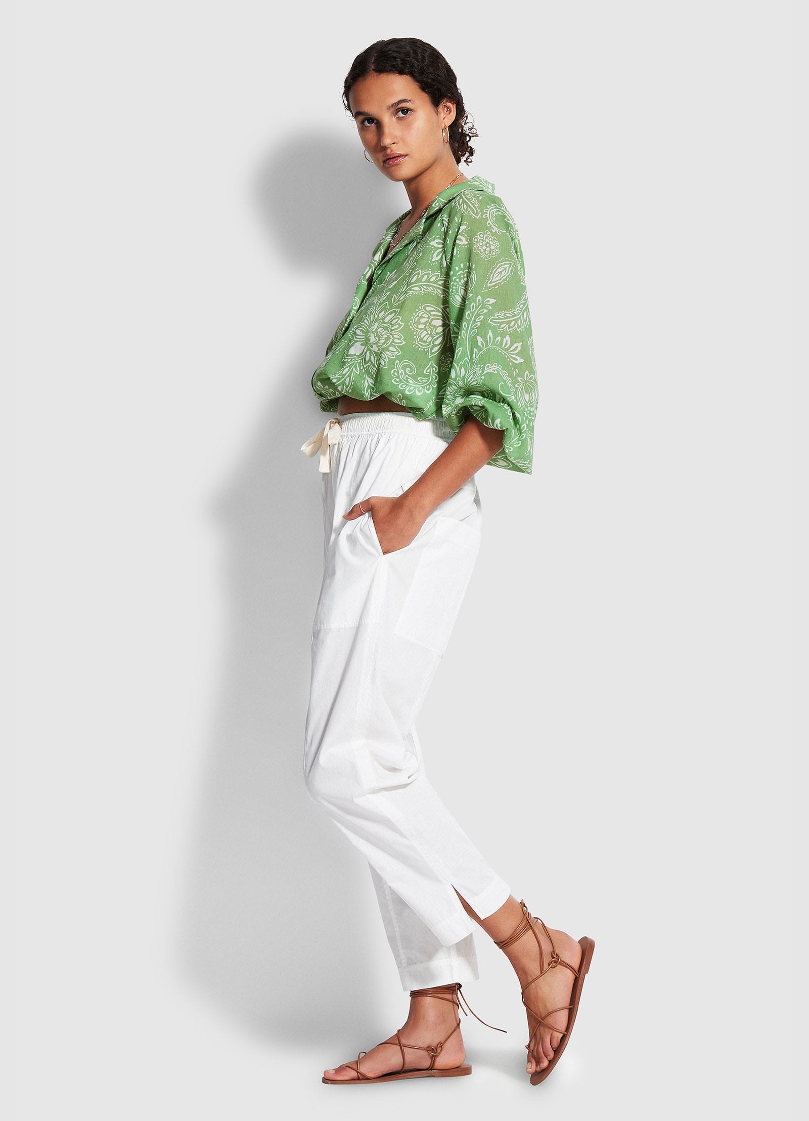 Taper Poplin Pant   - White - White view 3