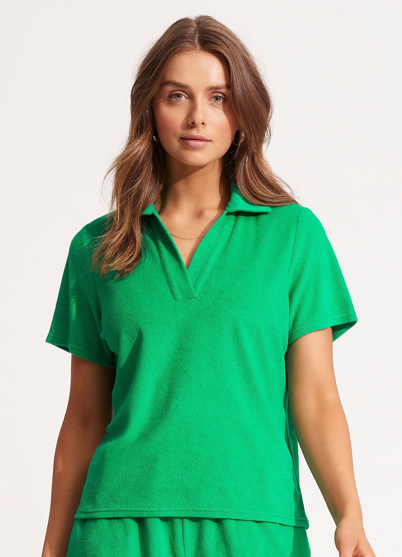 Terry Polo Top - Green - Green view 2