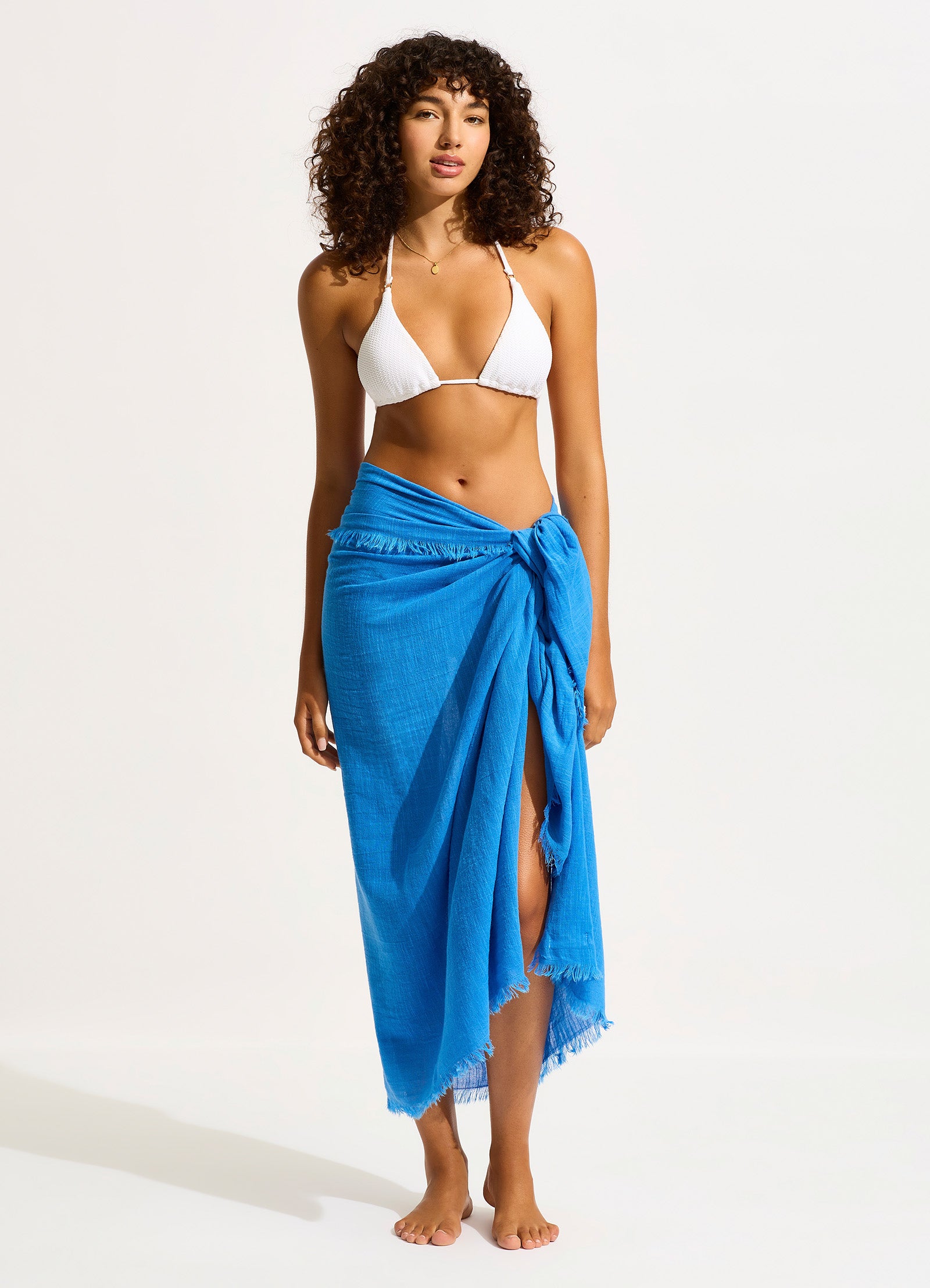 Textured Cotton Beach Wrap - Azure Blue - Azure Blue