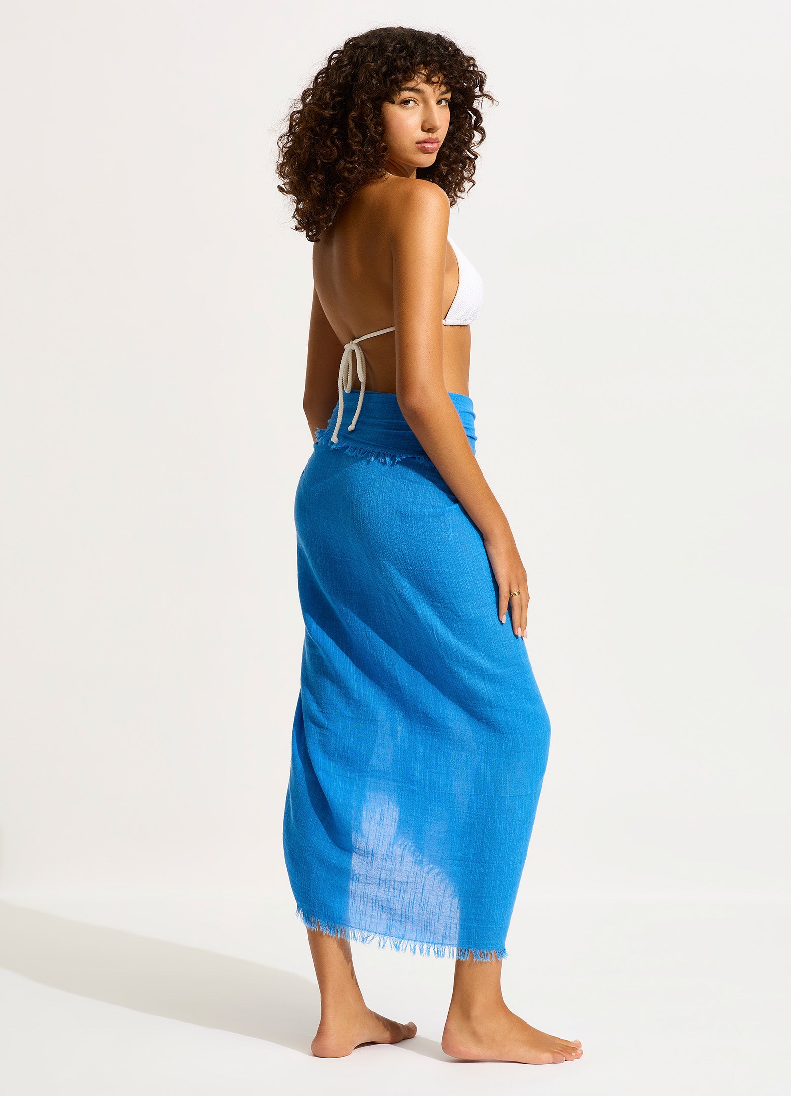 Textured Cotton Beach Wrap - Azure Blue - Azure Blue view 3