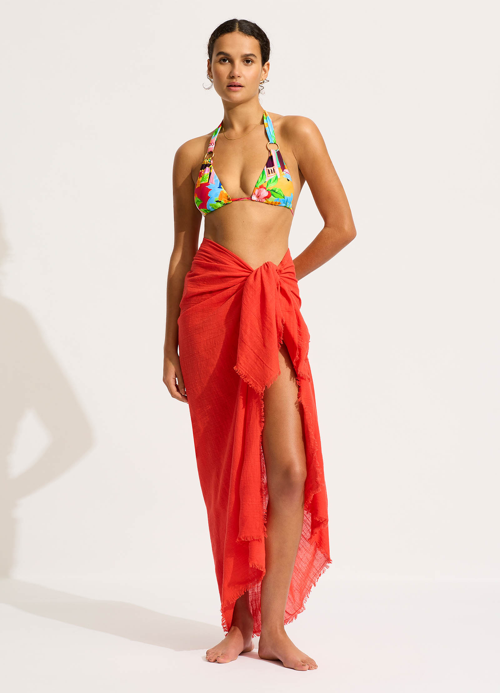 Textured Cotton Beach Wrap - Flame - Flame