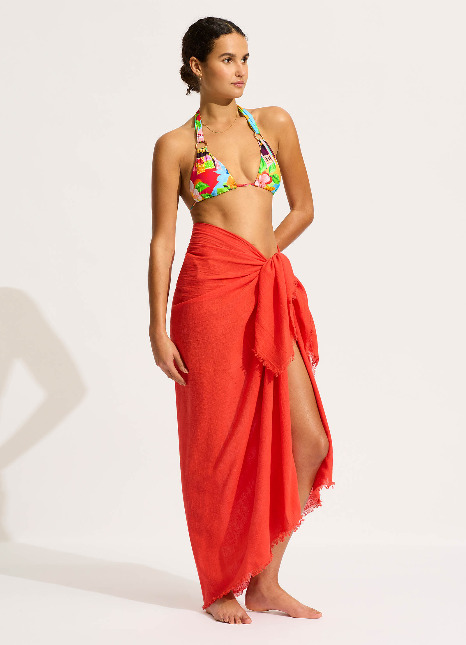 Textured Cotton Beach Wrap - Flame - Flame view 2
