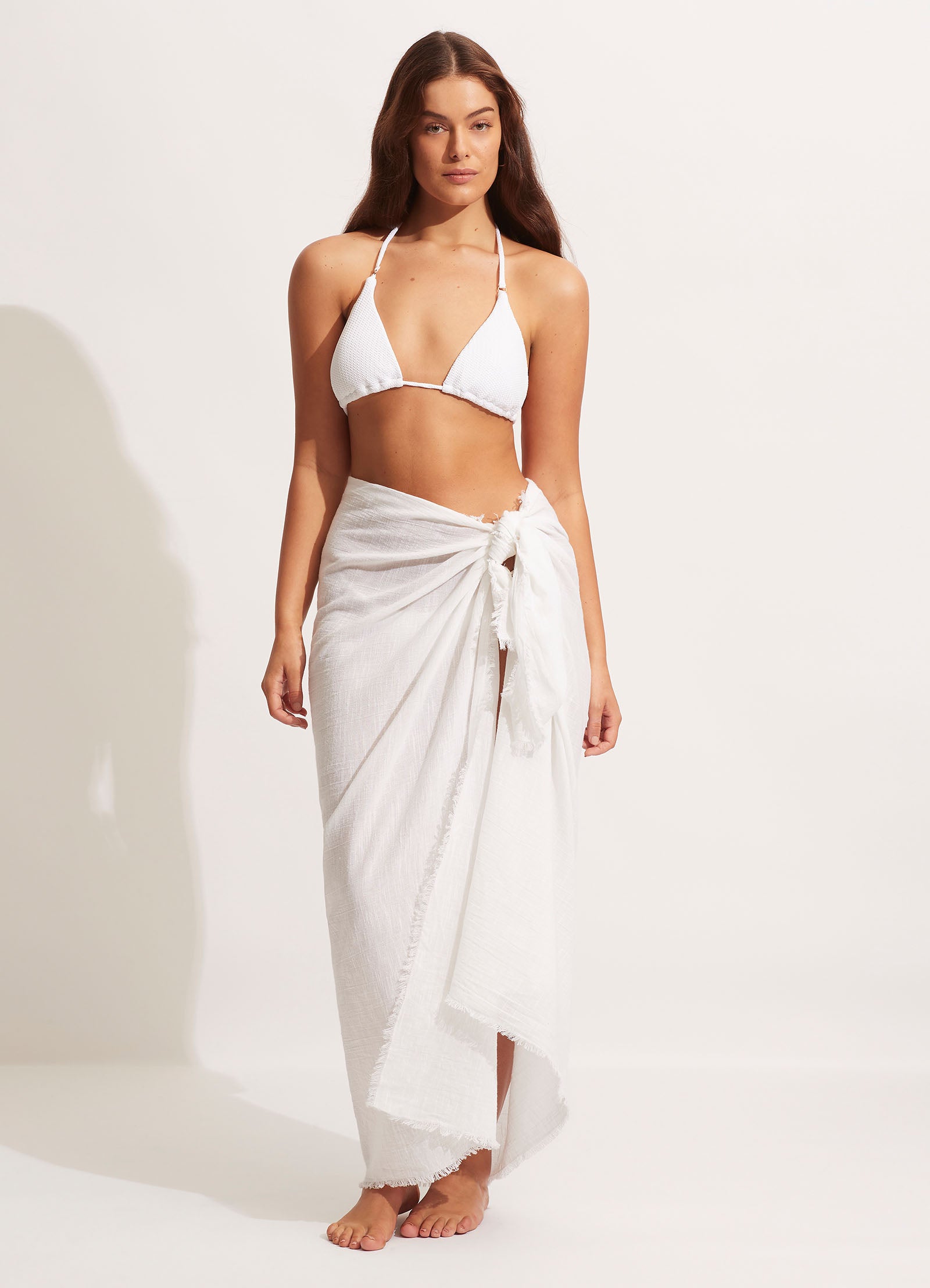 Textured Cotton Beach Wrap - White - White