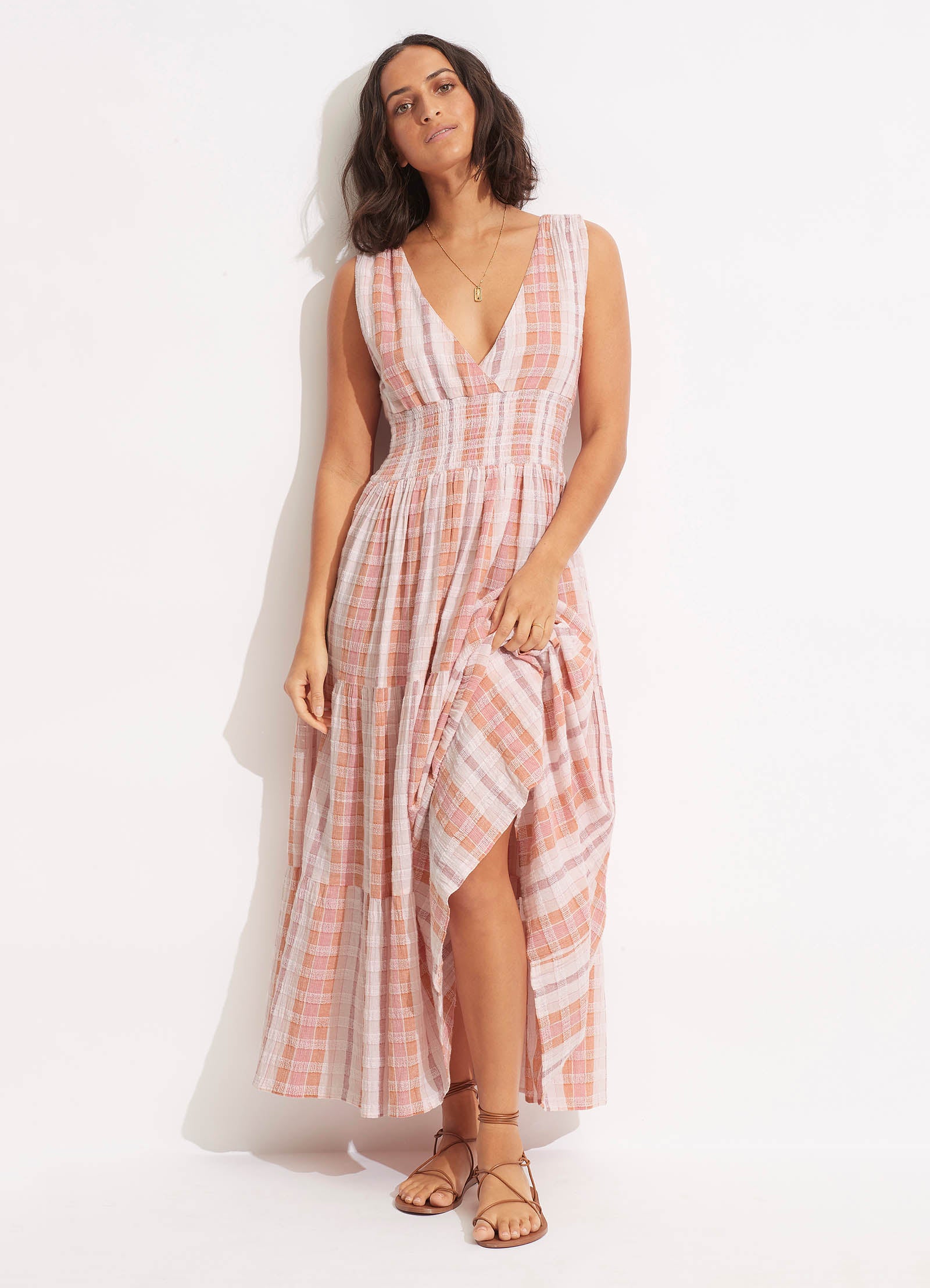Textured Gingham Maxi Dress - Lilac - Lilac