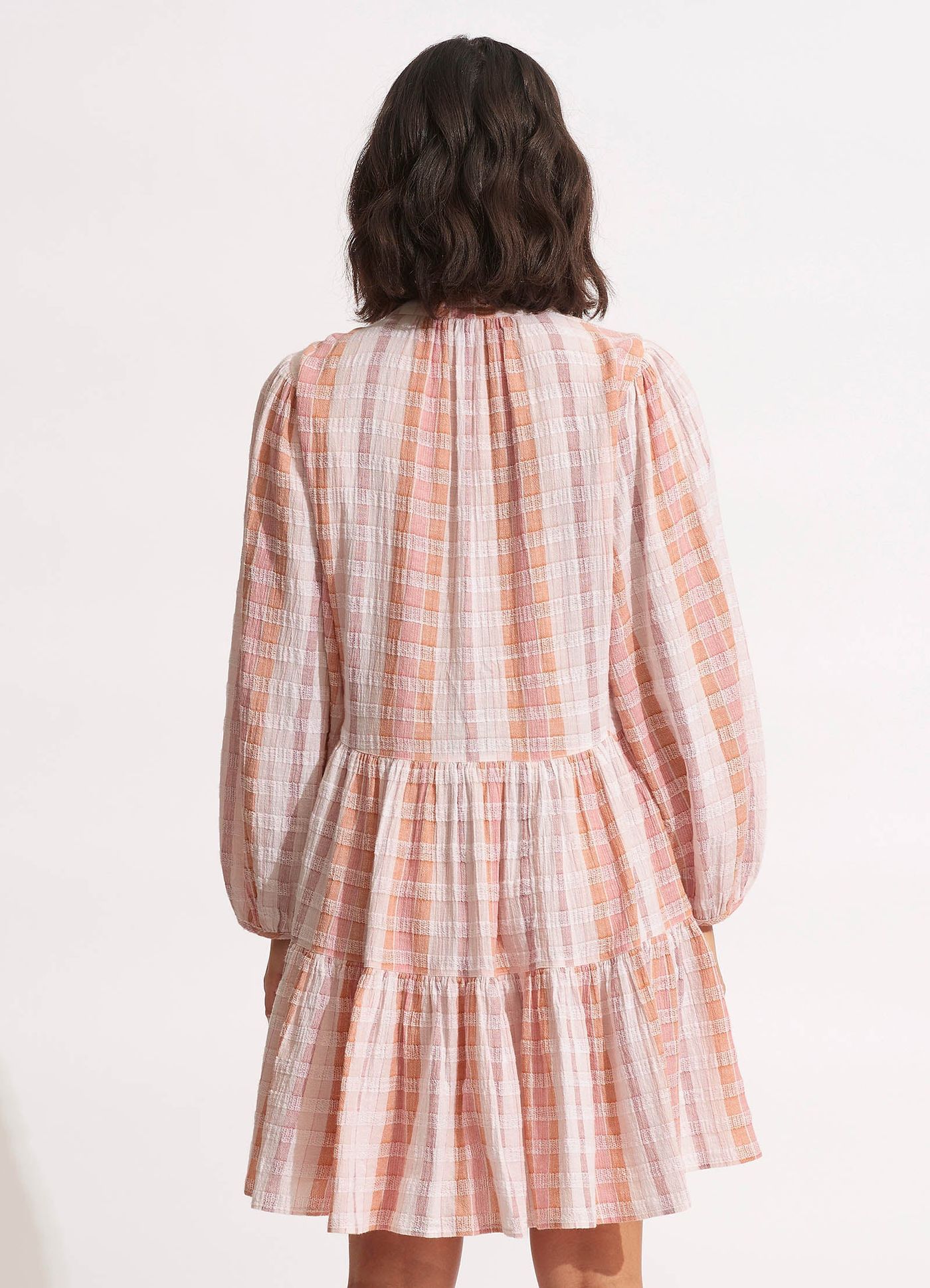 Textured Gingham Tiered Dress  - Lilac - Lilac view 4