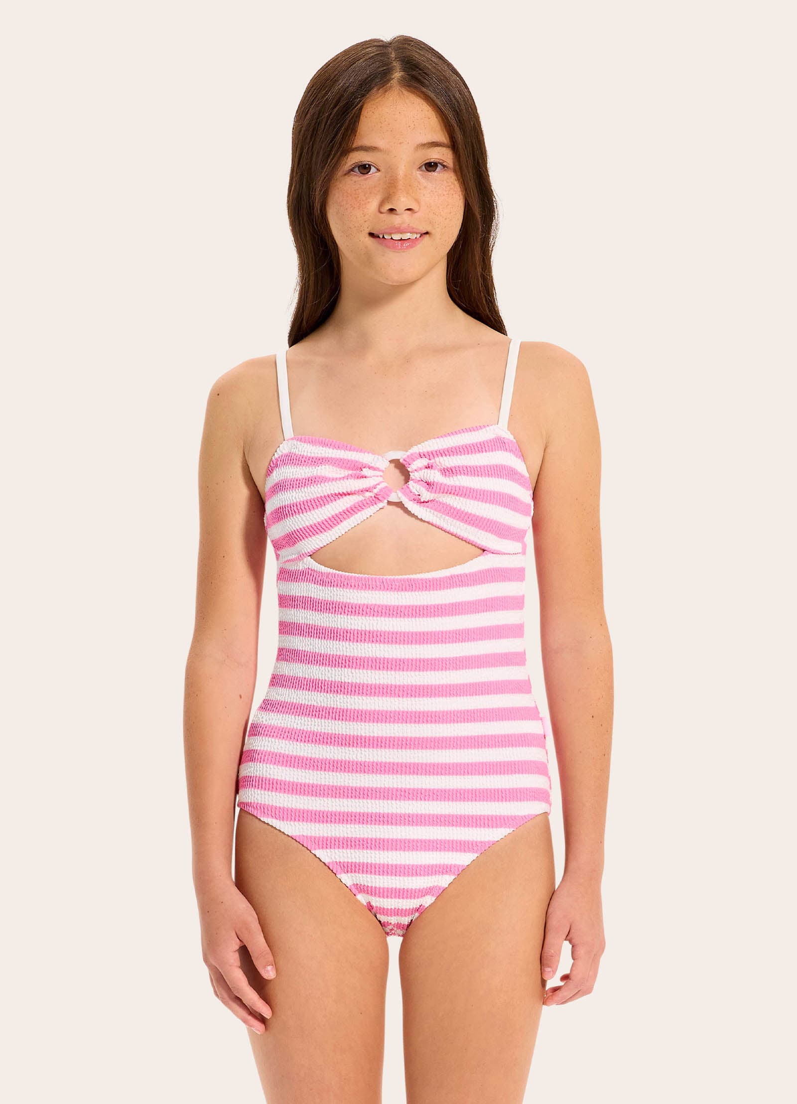 Textured One Piece Swimsuit - Candy Pink view 2