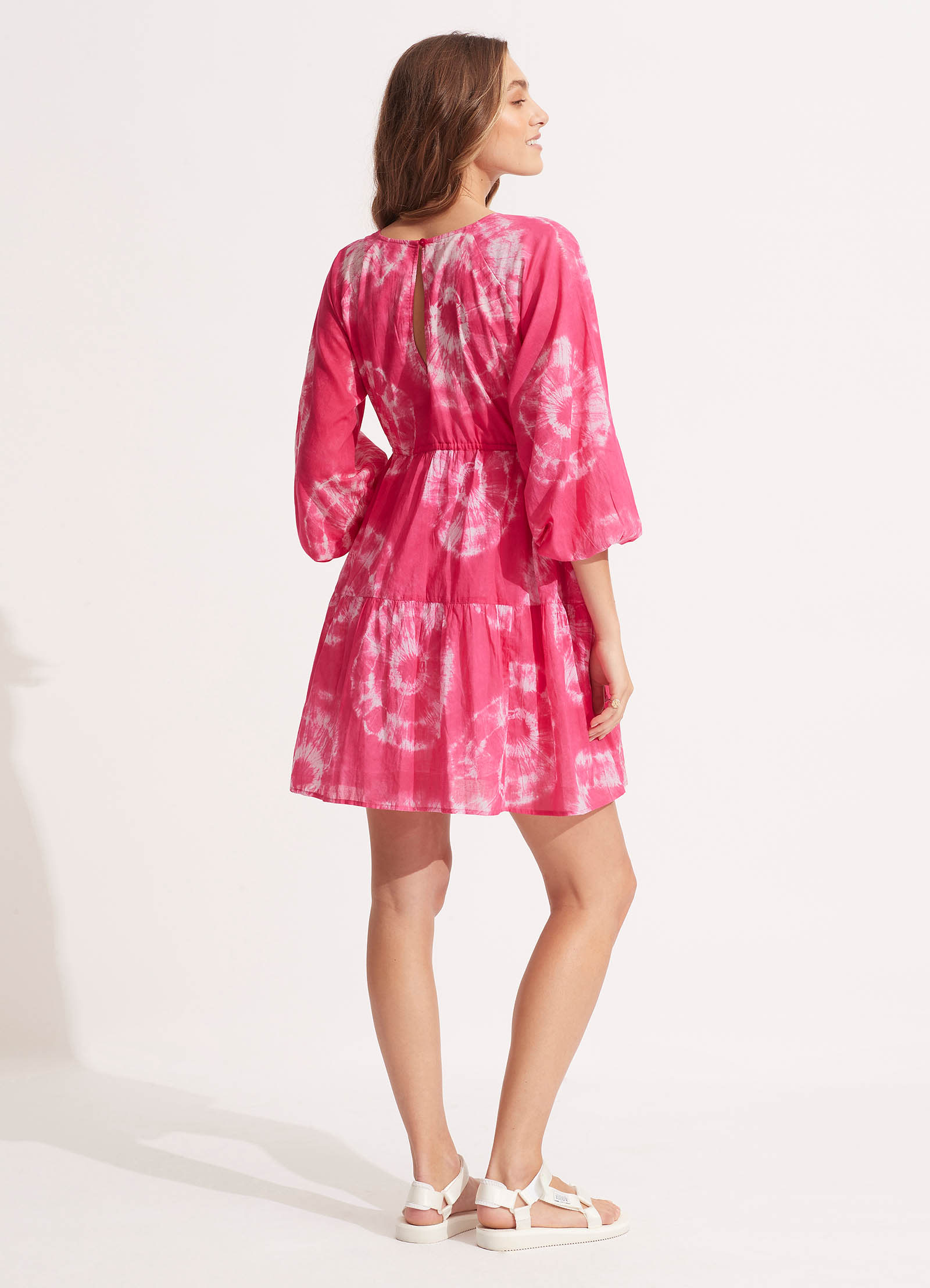 Tie Dye Tier Mini Dress - Rose Pink - Rose Pink view 3