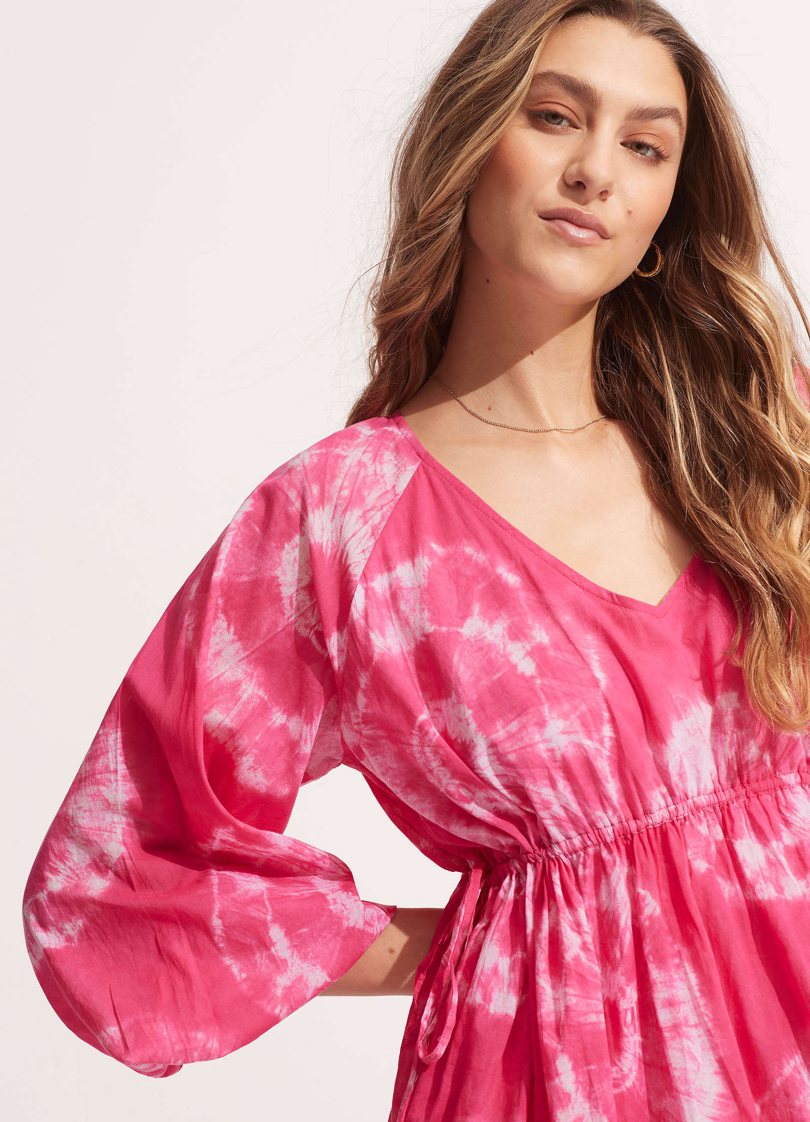 Tie Dye Tier Mini Dress - Rose Pink - Rose Pink view 4