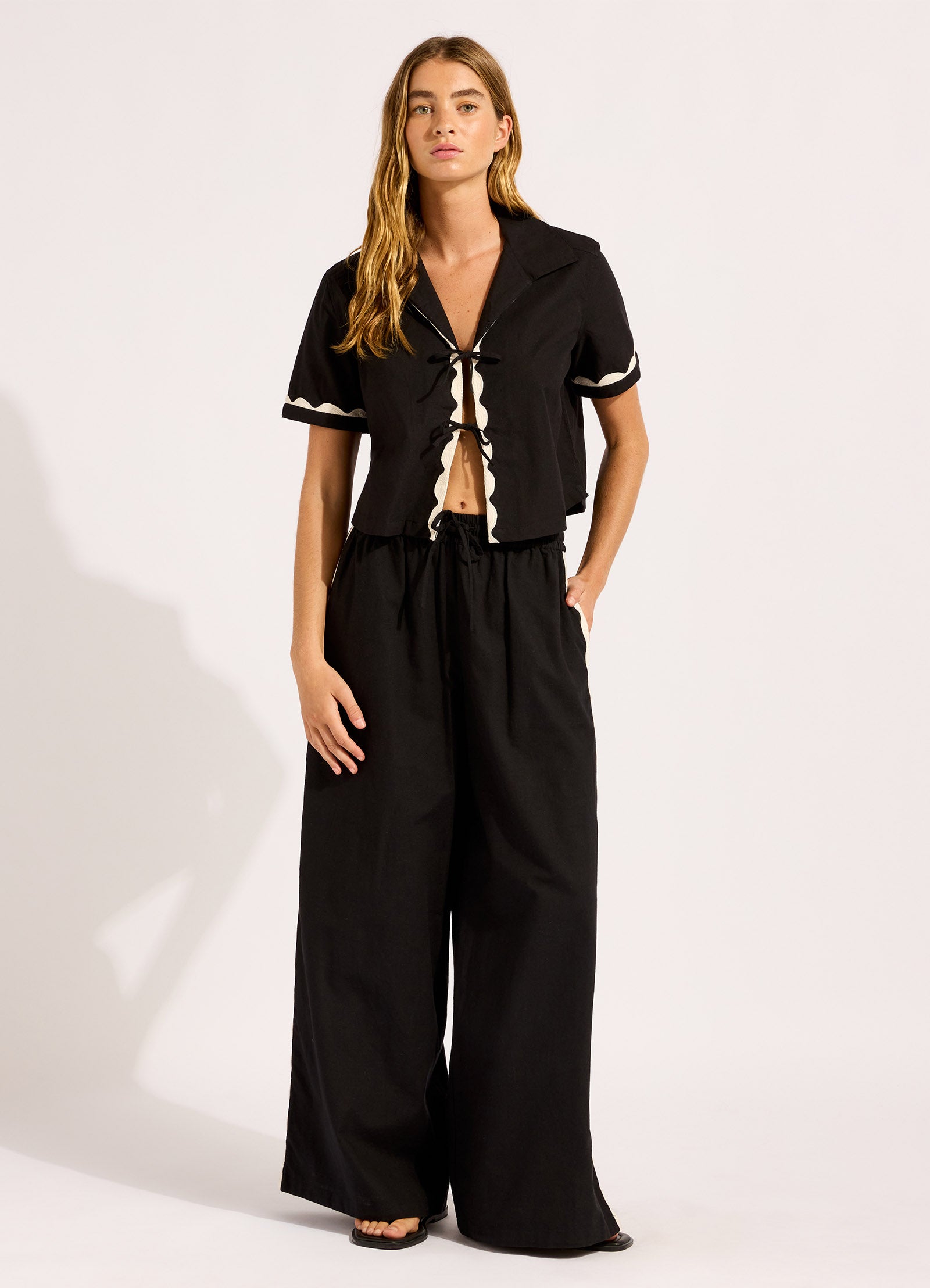 Tie Front Shirt - Black