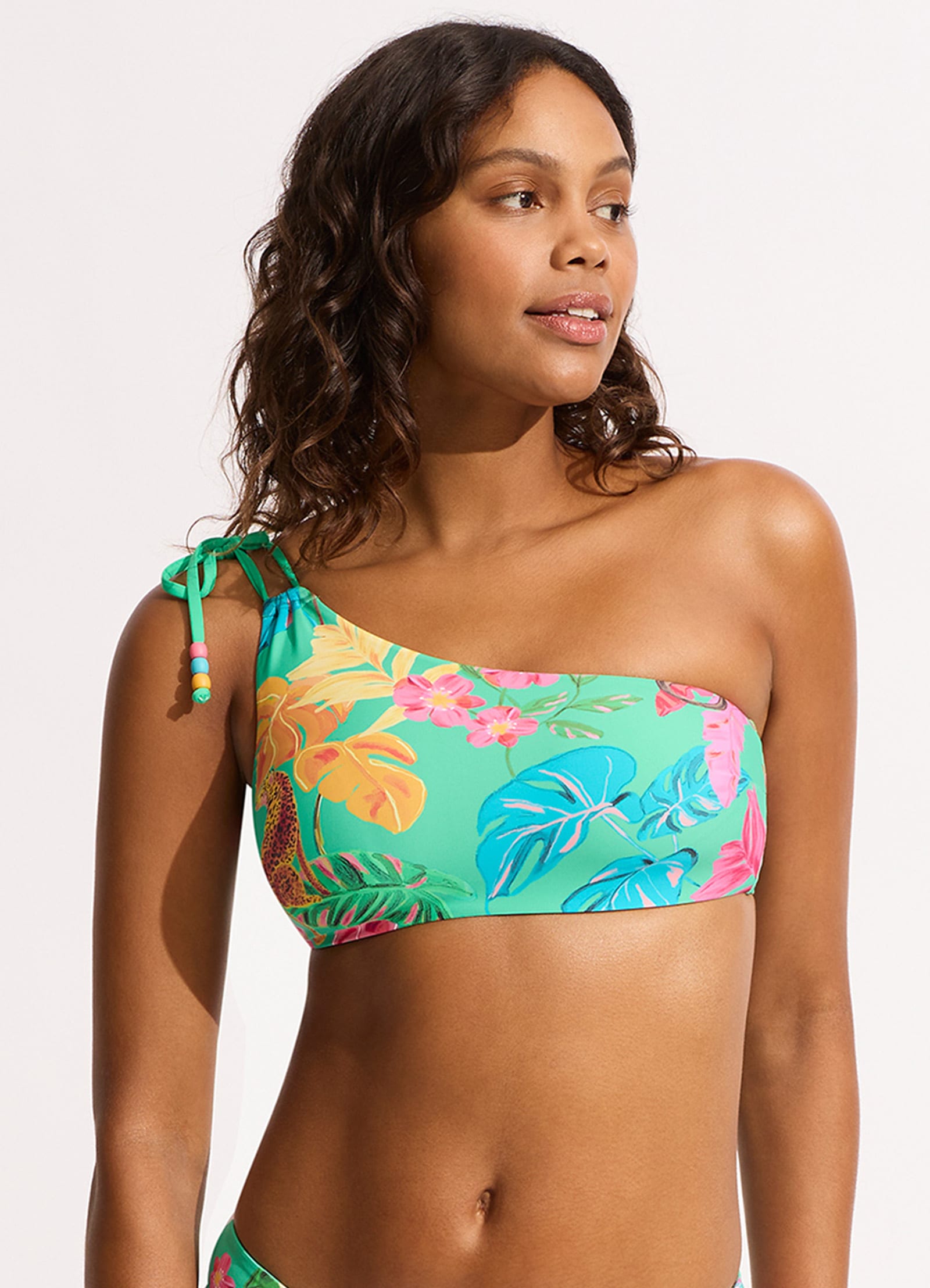 Tropica One Shoulder Bikini Top with Tie - Jade - Jade view 2
