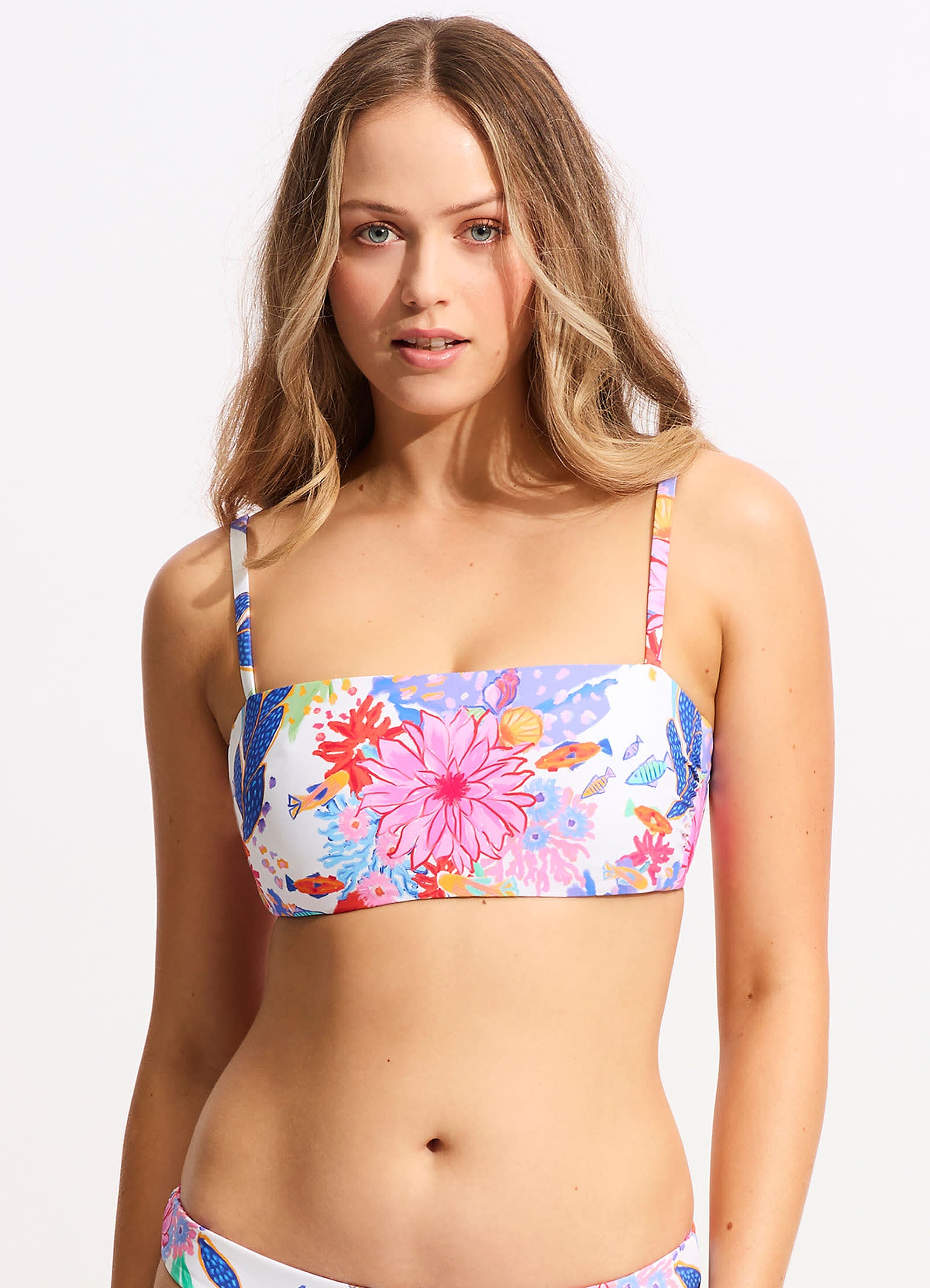 Under The Sea DD Tank Bikini Top - White - White