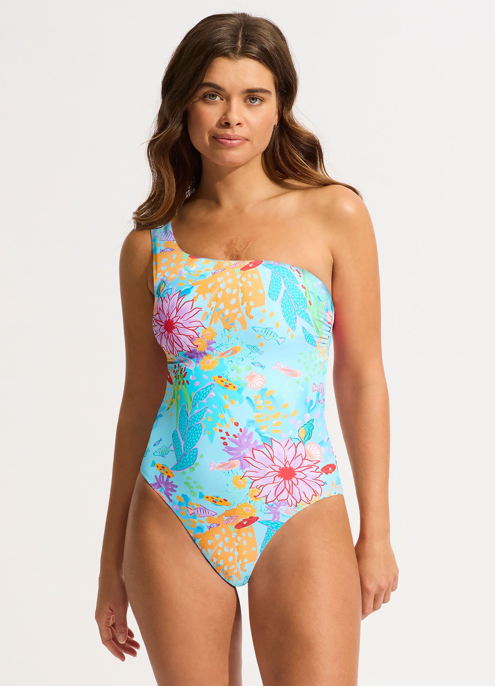 Under The Sea One Shoulder One Piece - Blue Mist - Blue Mist