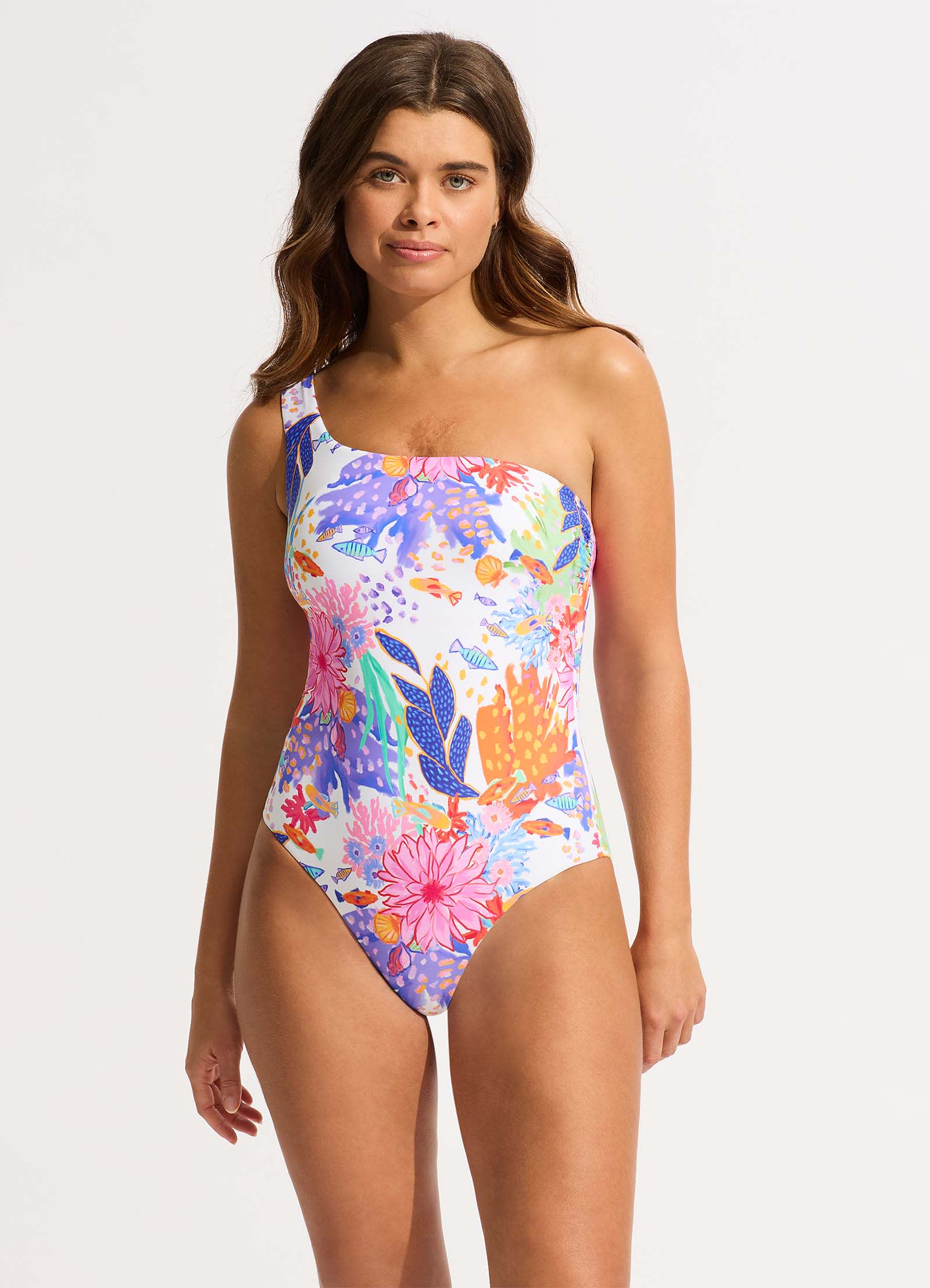 Under The Sea One Shoulder One Piece - White - White