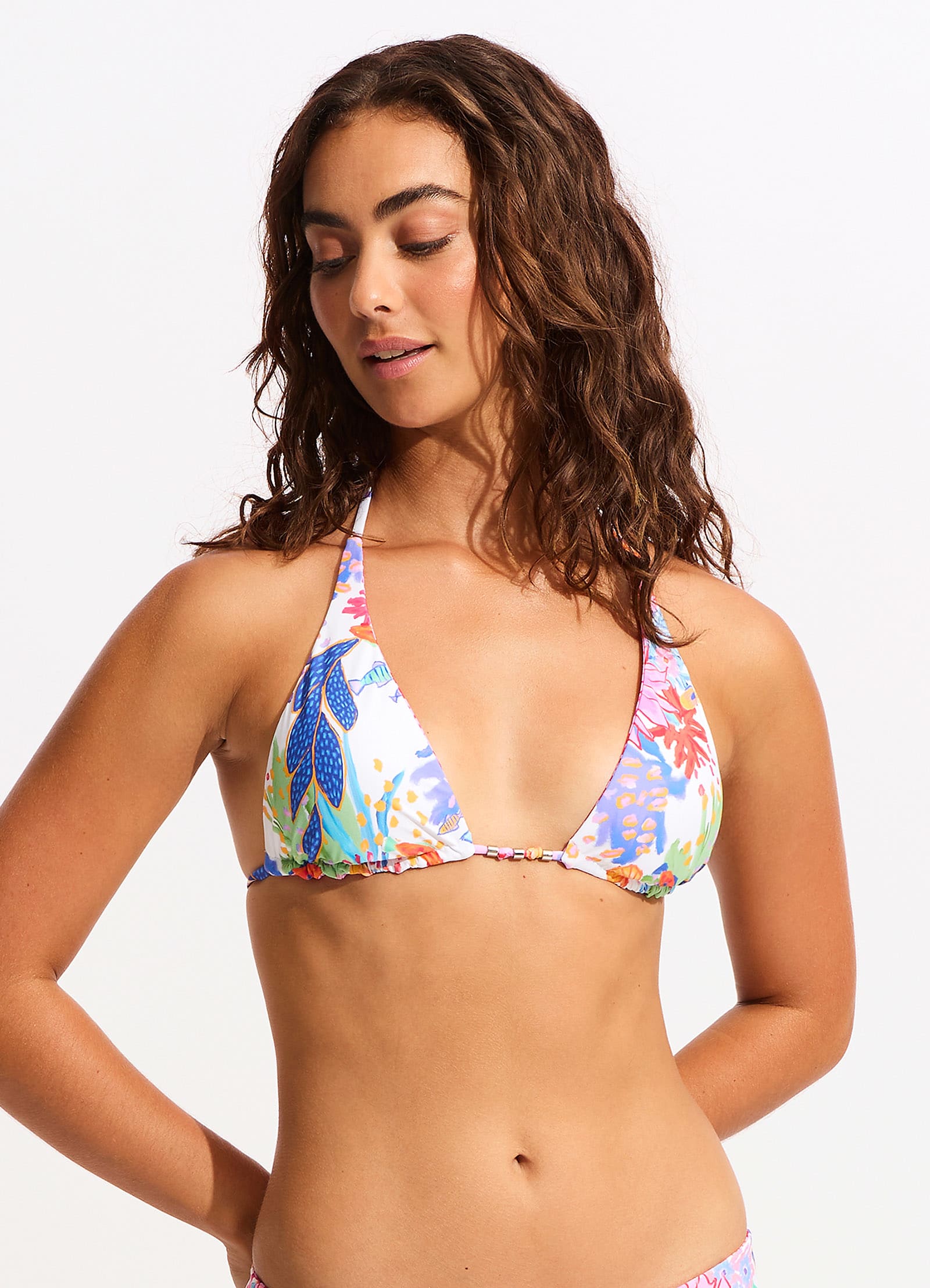 Under The Sea Reversible Slide Triangle Bikini Top - White - White