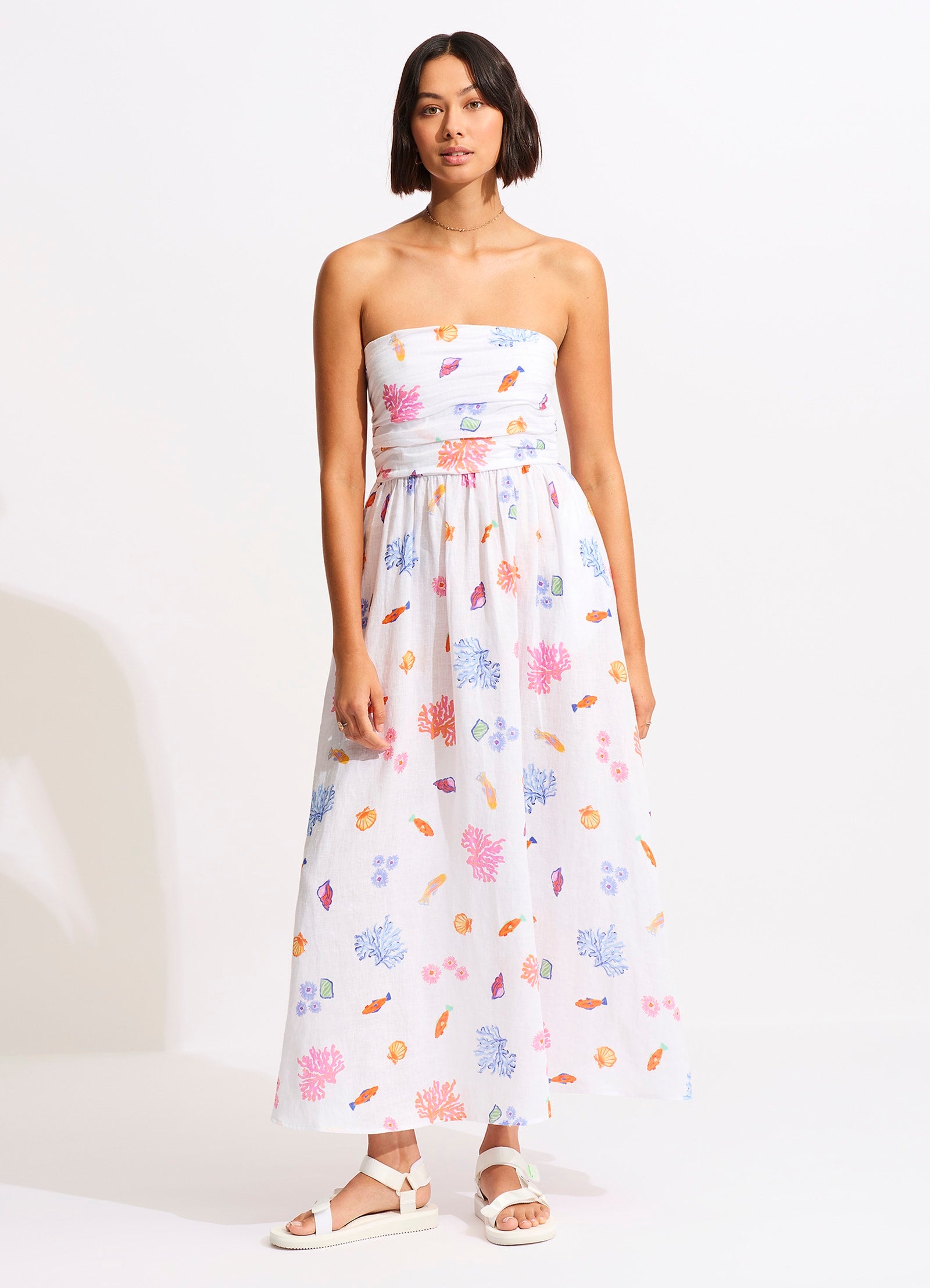 Under The Sea Strapless Maxi Dress - White - White
