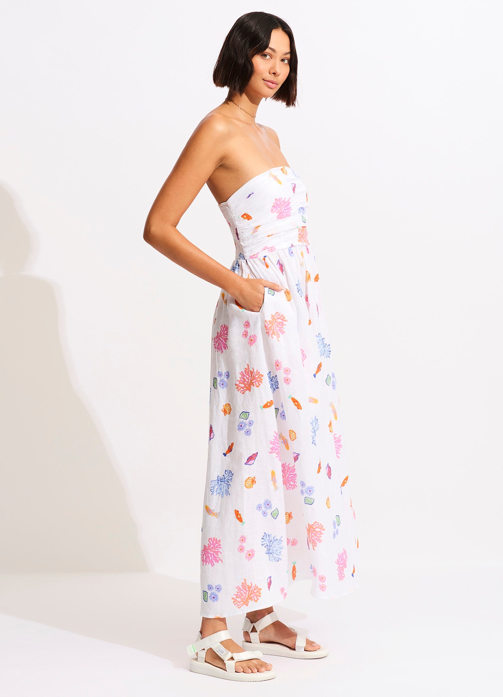 Under The Sea Strapless Maxi Dress - White - White view 3