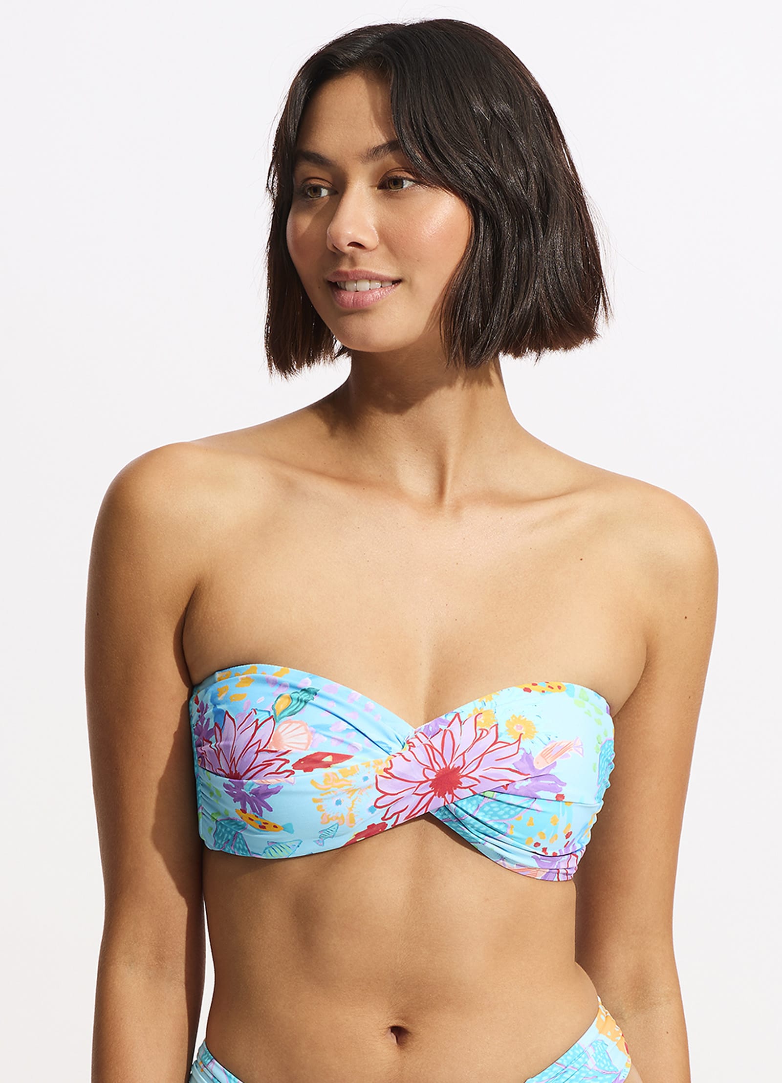 Under The Sea Twist Bandeau Bikini Top - Blue Mist - Blue Mist