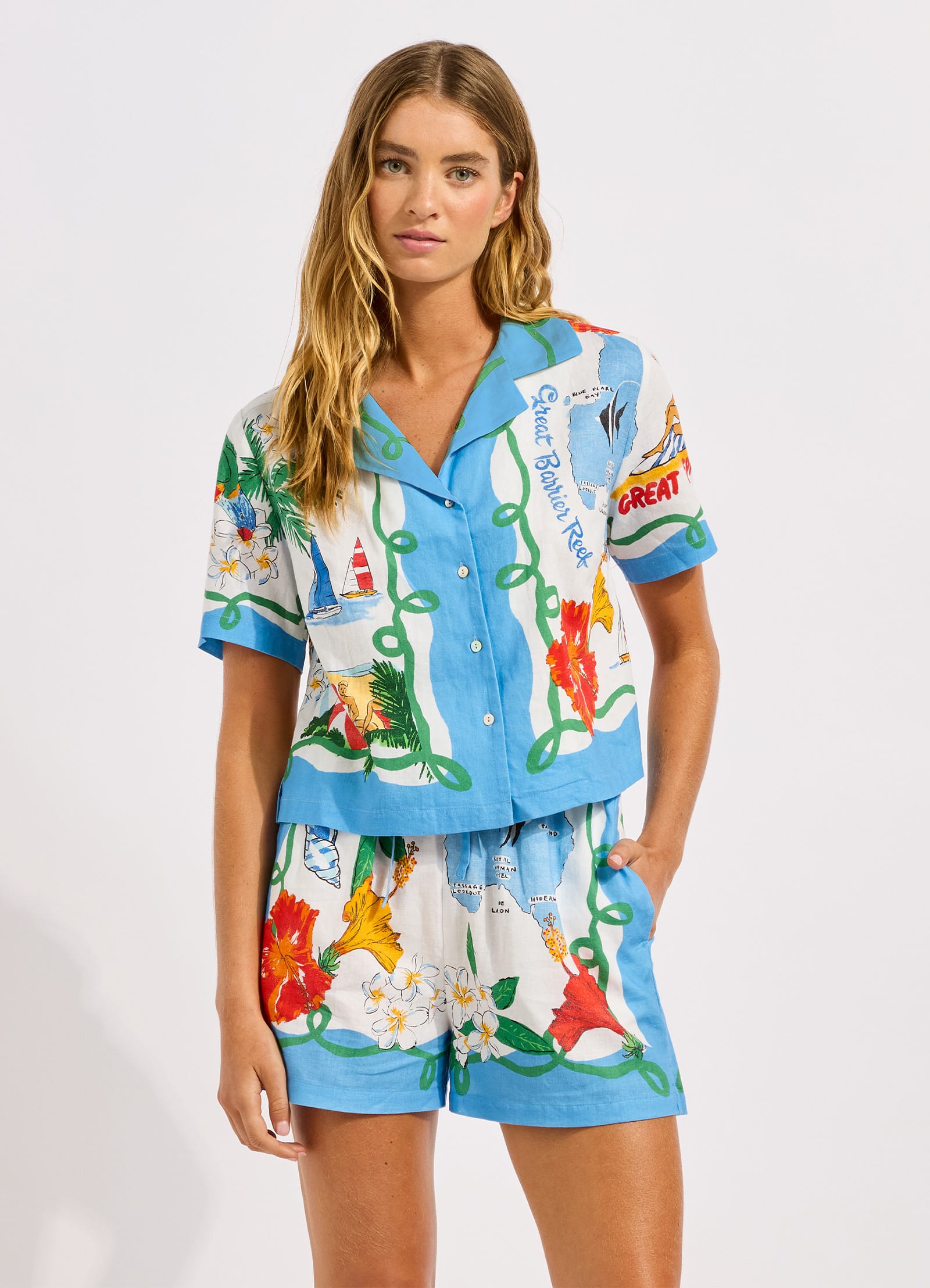 Viva Vacation Crop Shirt - Powder Blue view 2