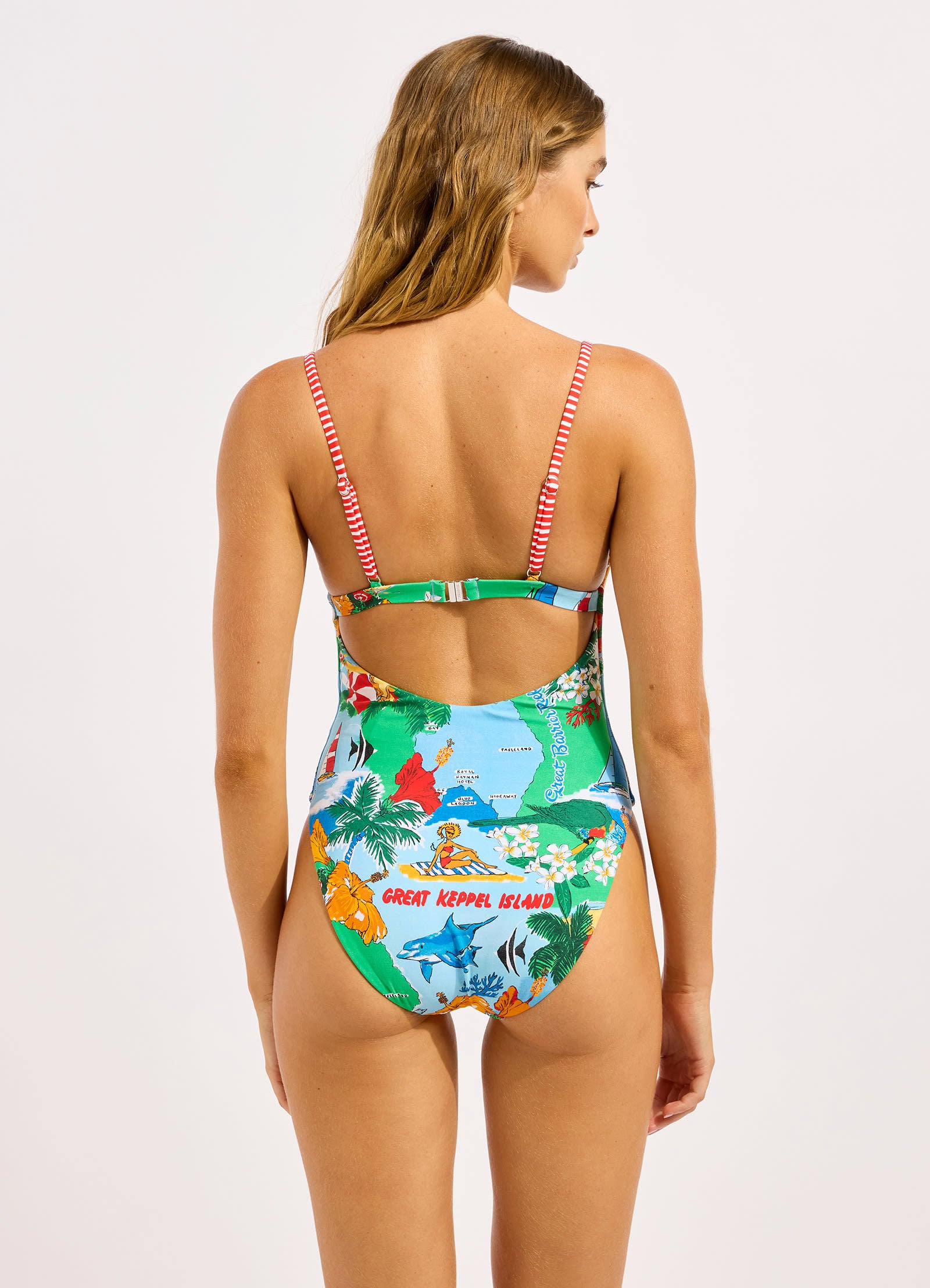 Viva Vacation Square Neck One Piece Swimsuit - Powder Blue view 3