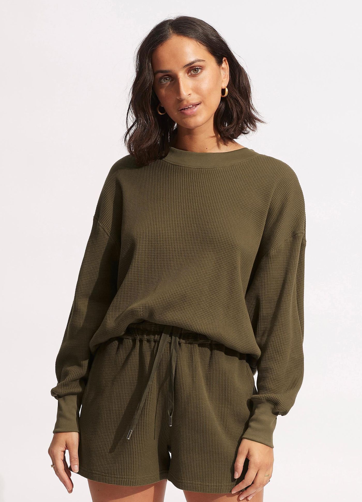 Waffle Sweat Top - Moss - Moss