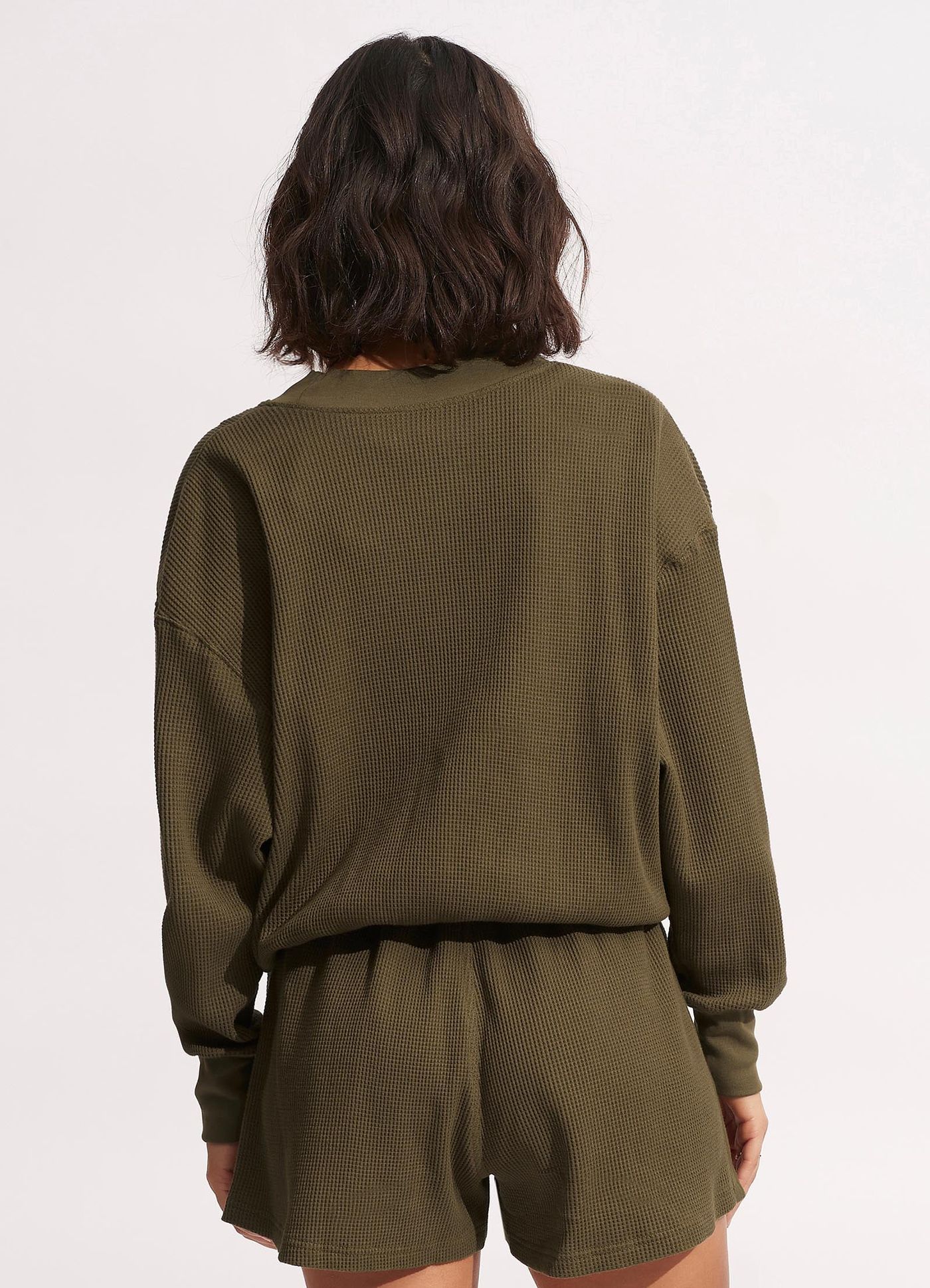 Waffle Sweat Top - Moss - Moss view 4