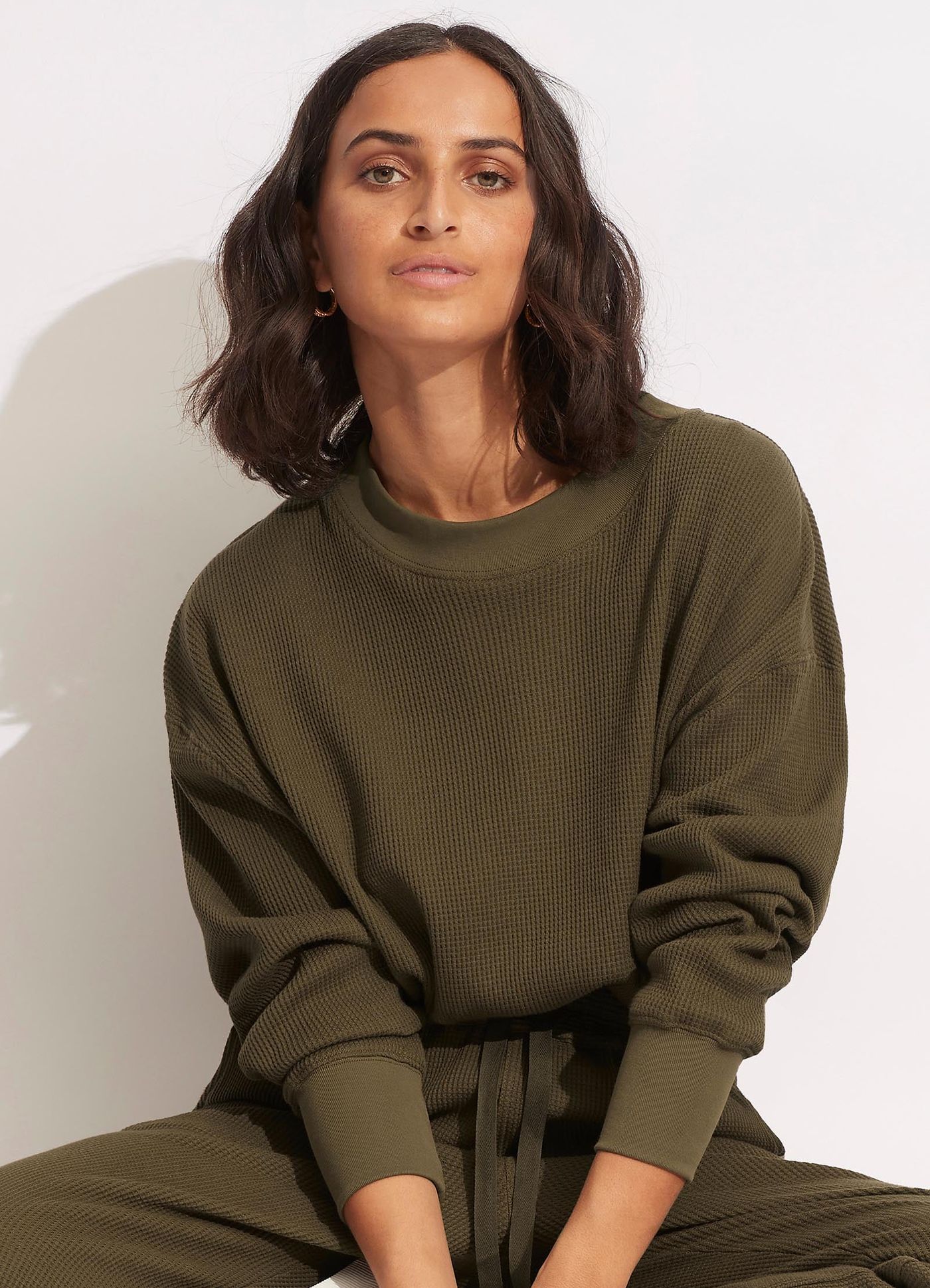 Waffle Sweat Top - Moss - Moss view 5