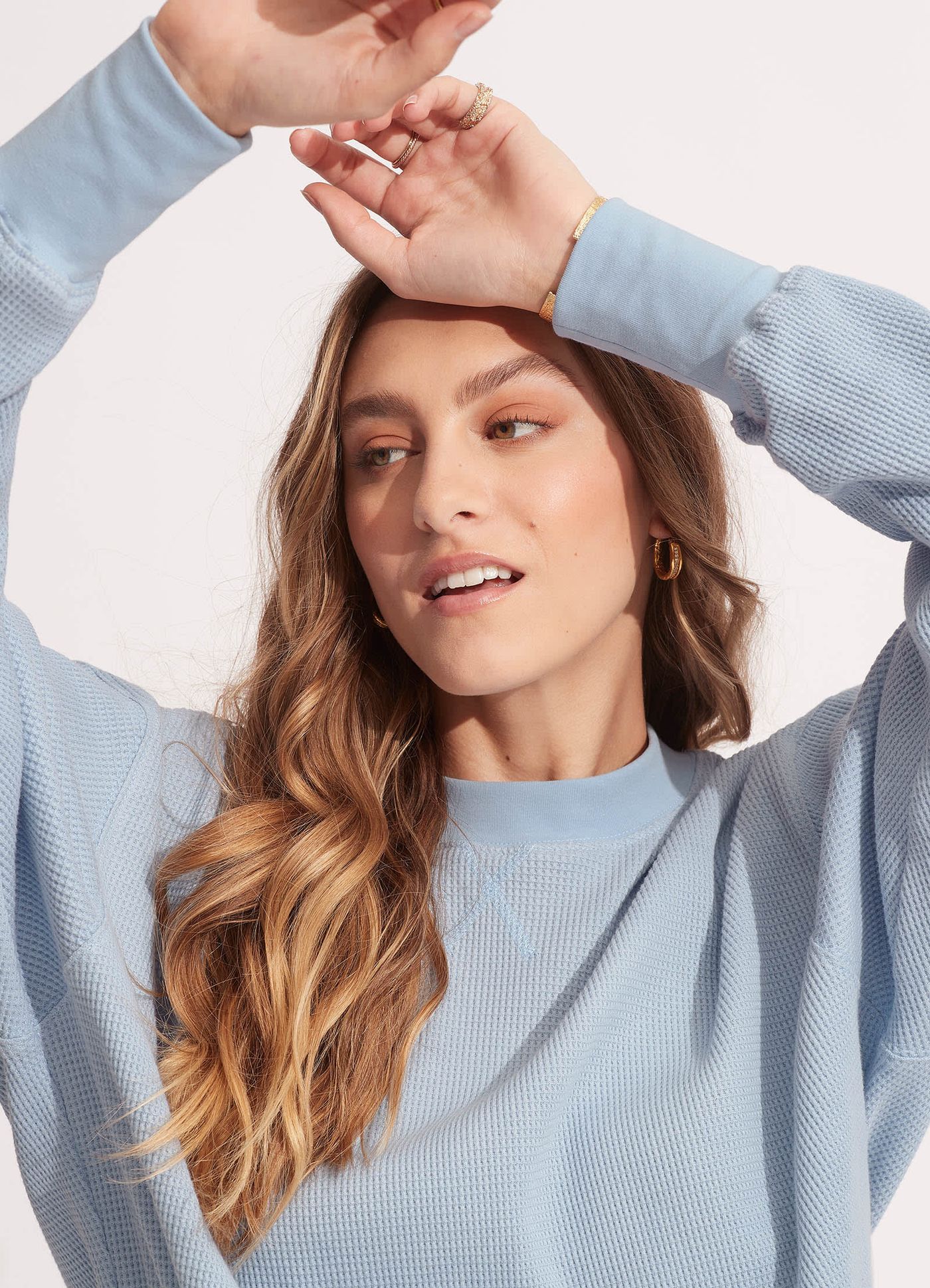 Waffle Sweat Top - Powder Blue - Powder Blue view 5