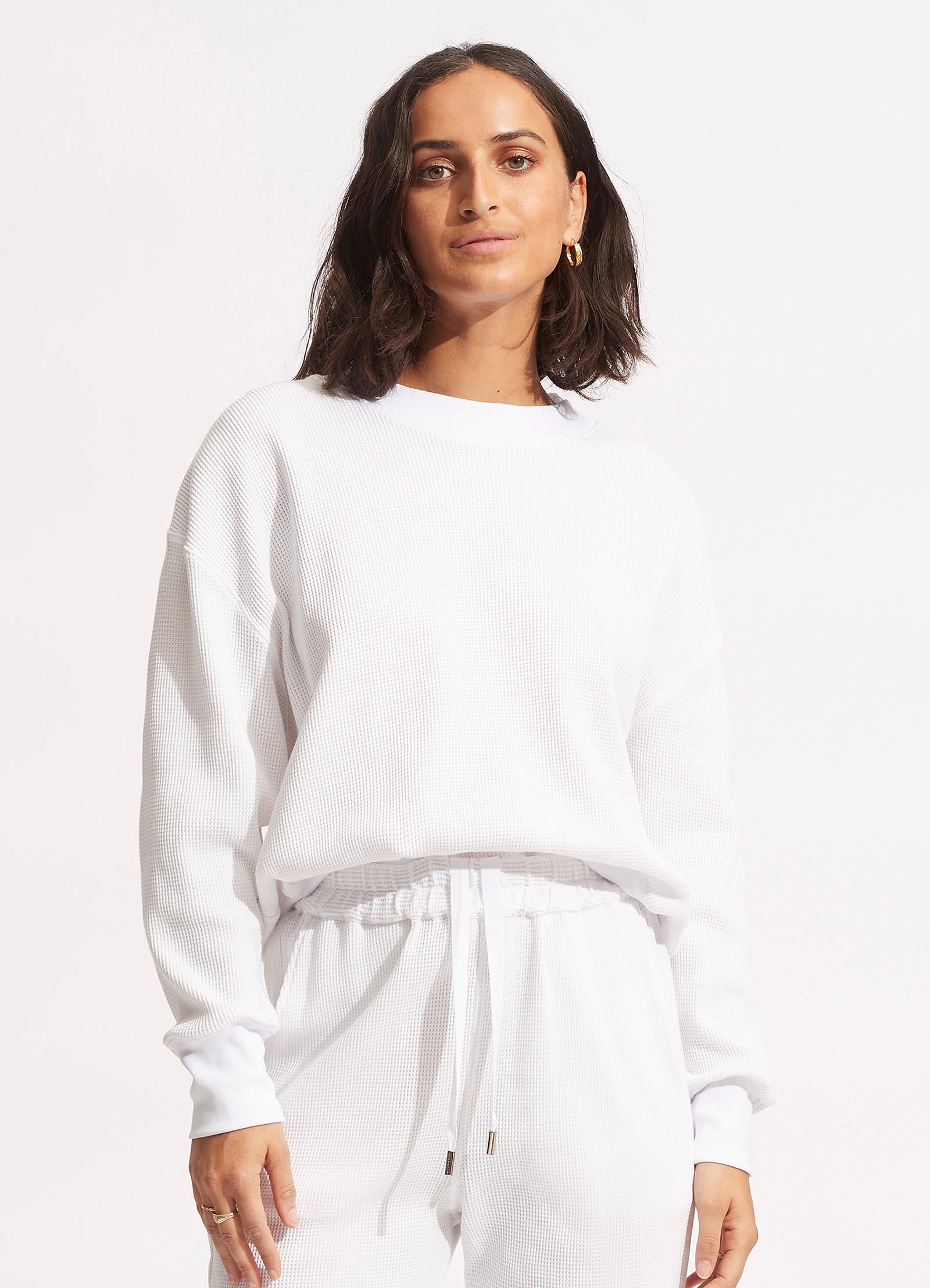 Waffle Sweat Top - White - White view 2