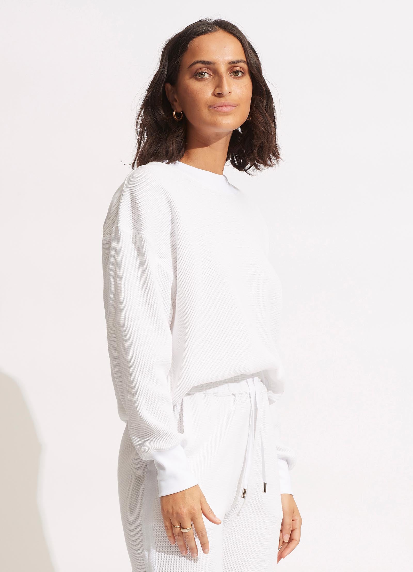Waffle Sweat Top - White - White view 3