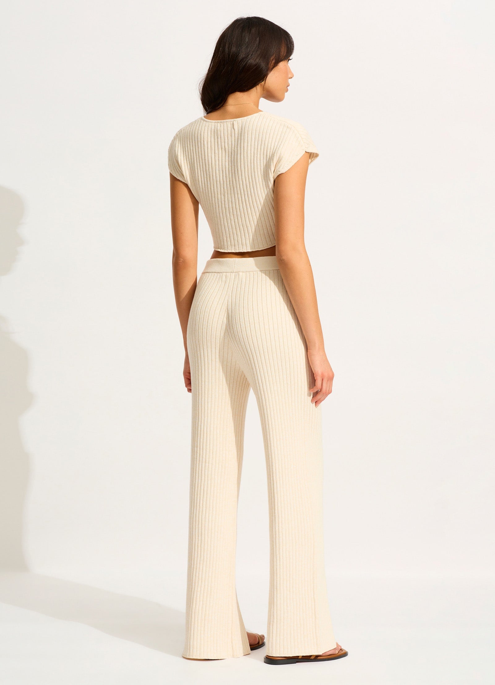 Wavelength Front Split Knit Pant - Ecru - Ecru view 4
