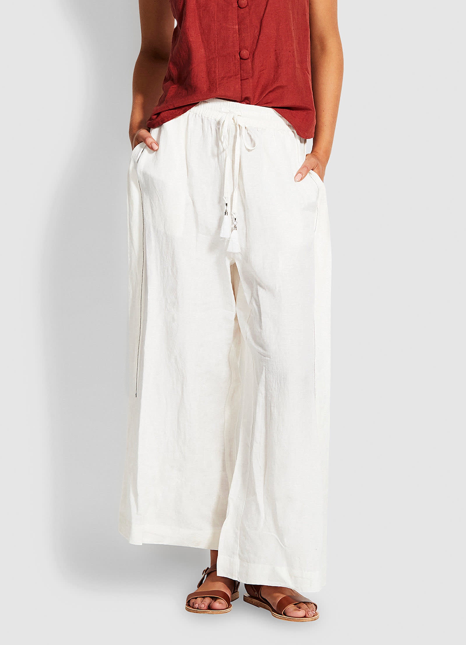 Weekender Linen Pant - White - White view 2